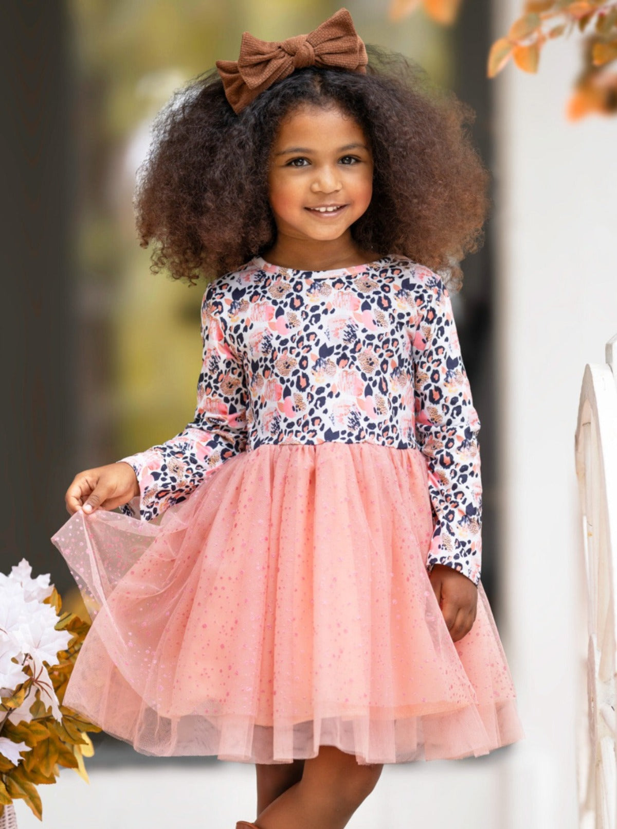 Peach Floral Leopard Print Tutu Dress