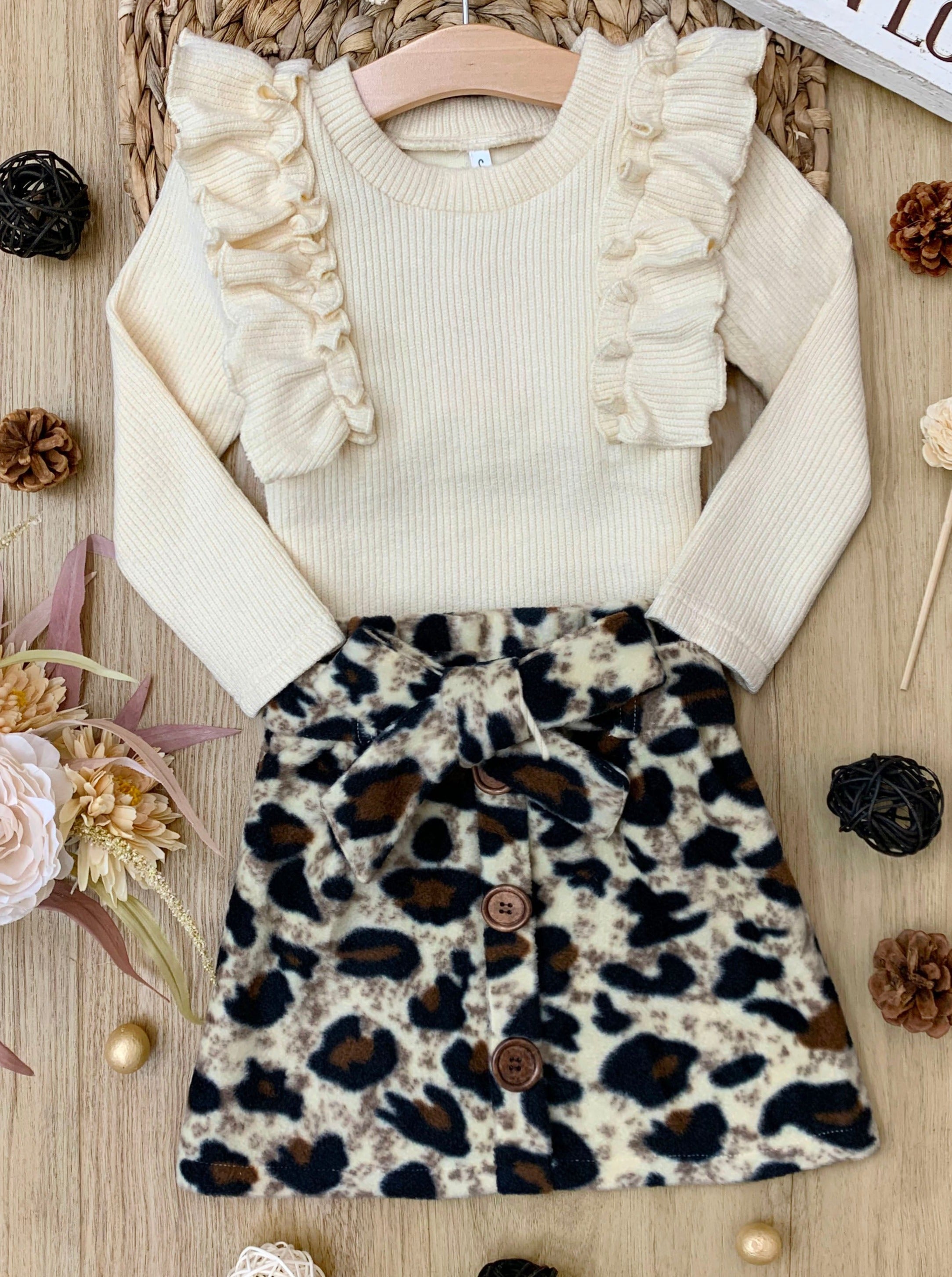 Purrfectly Chic Top And Leopard Print Skirt Set