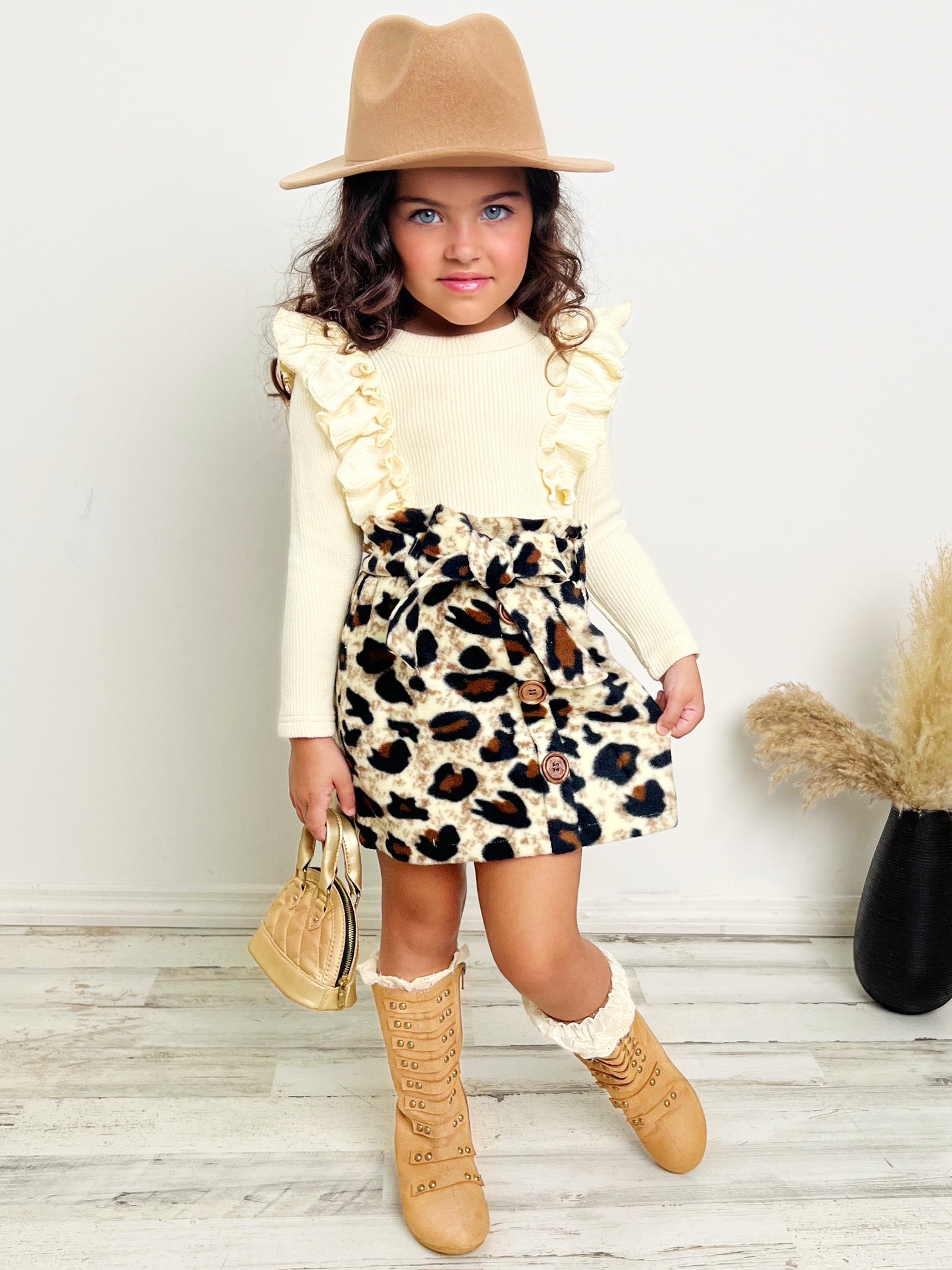 Purrfectly Chic Top And Leopard Print Skirt Set