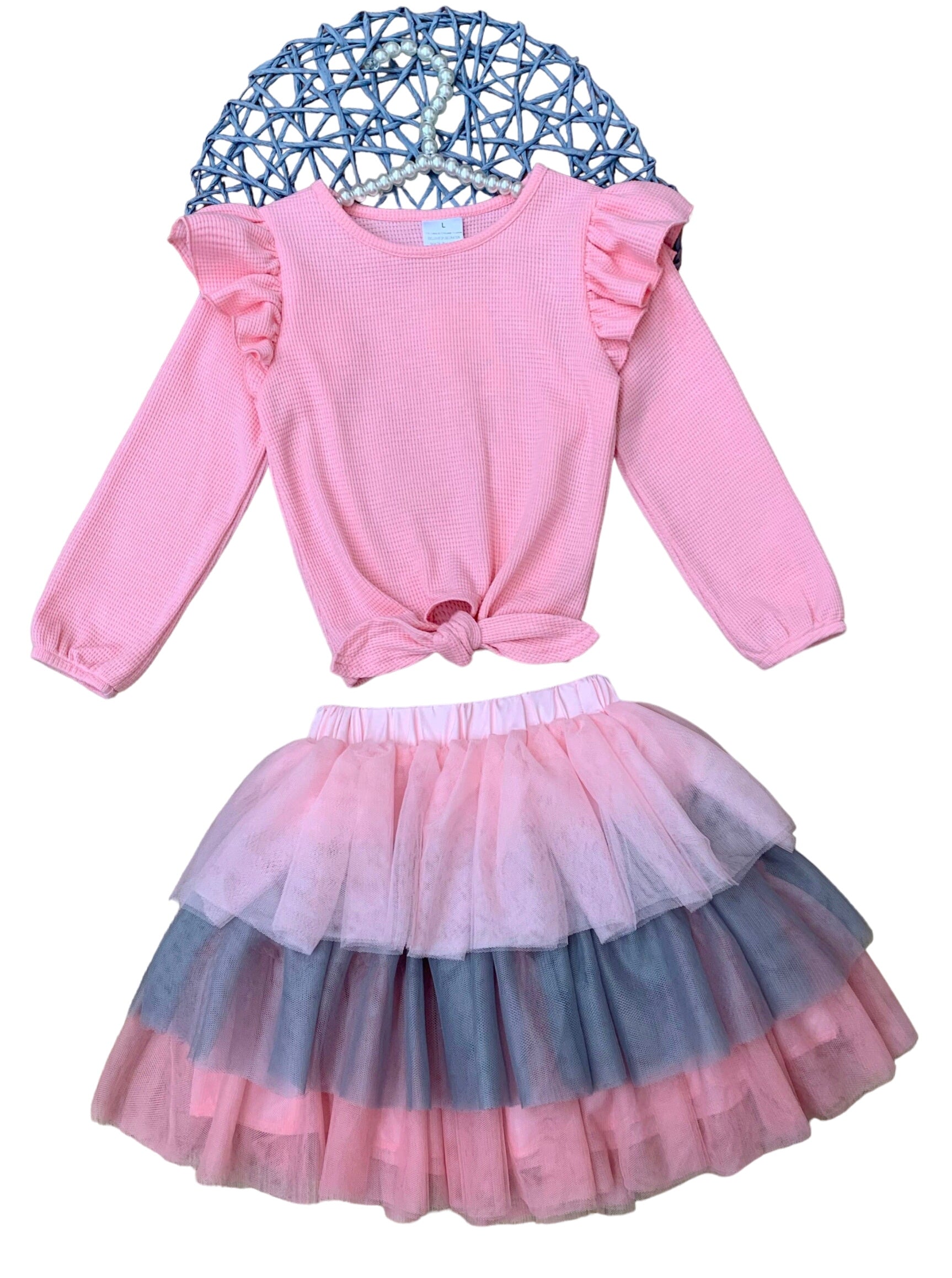 Pink Ruffle Top And Layered Tutu Skirt Set