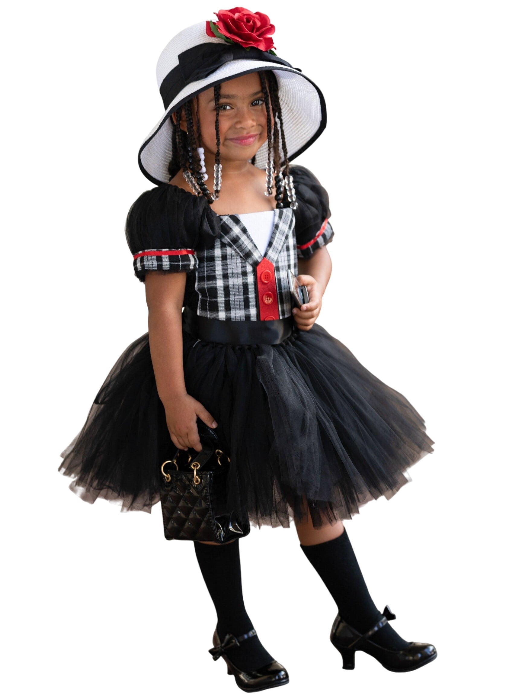 Girls 90s Beverly Hills Preppy Tutu Costume Dress