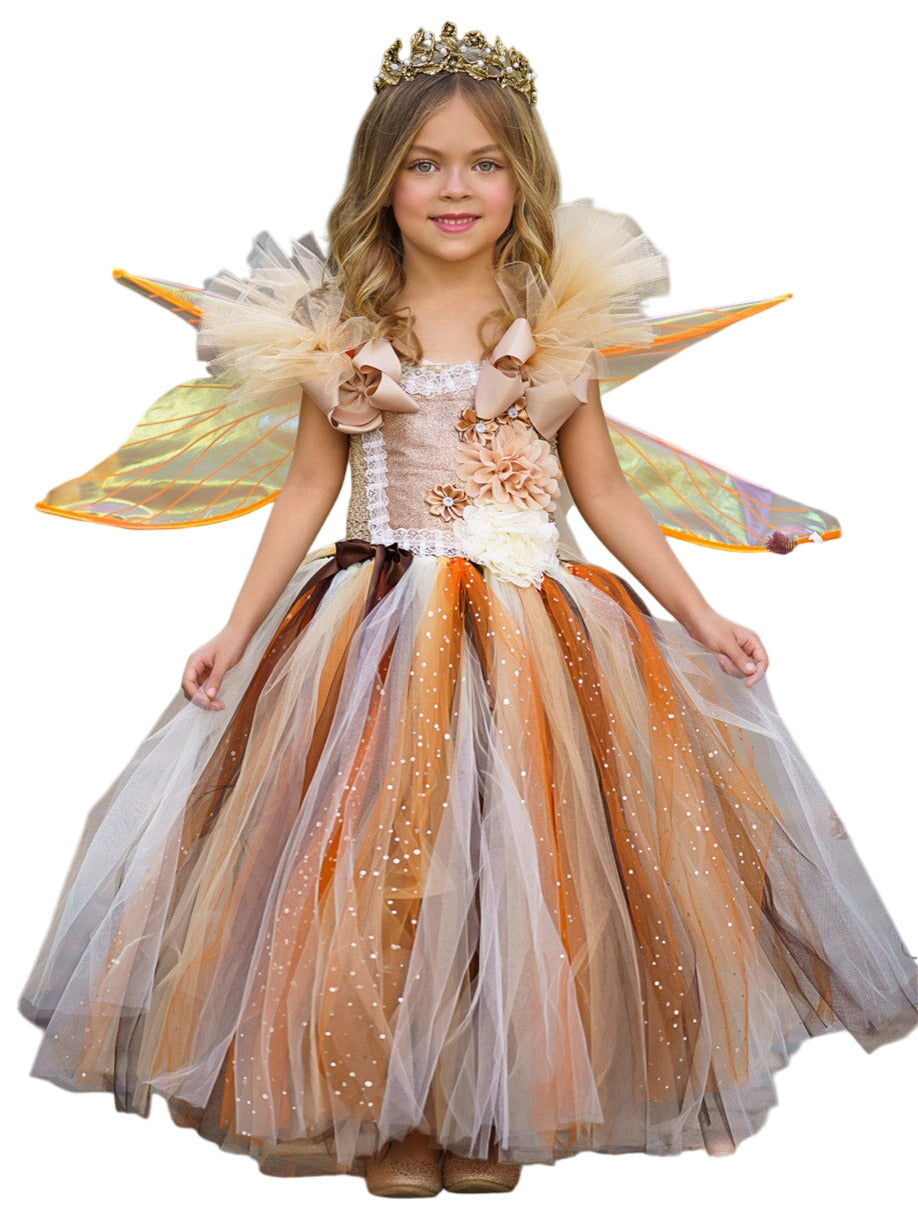 Girls Golden Fairy Sparkle Tutu Costume Dress