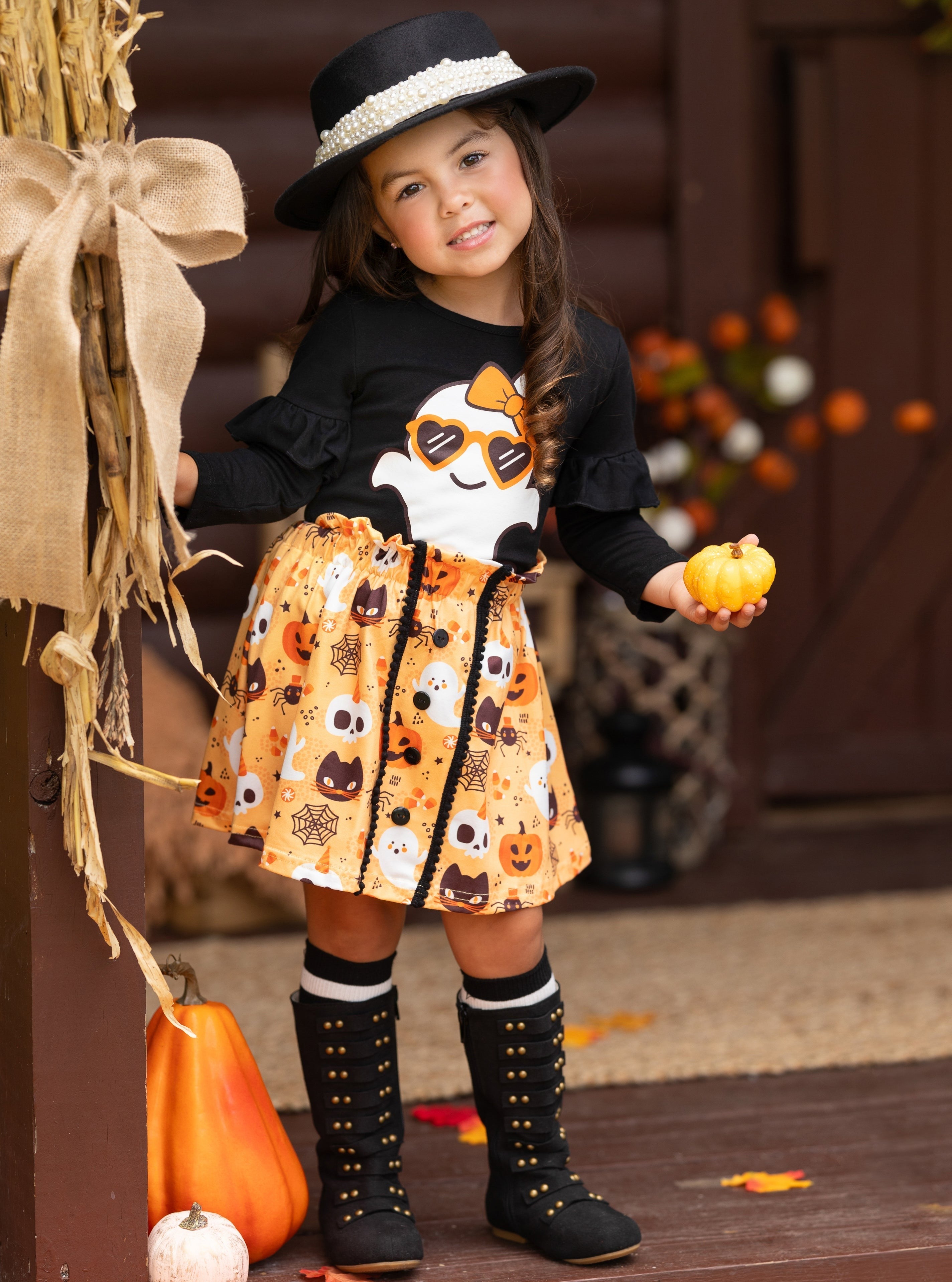 Boo, Felicia Ghost Top And Halloween Skirt Set