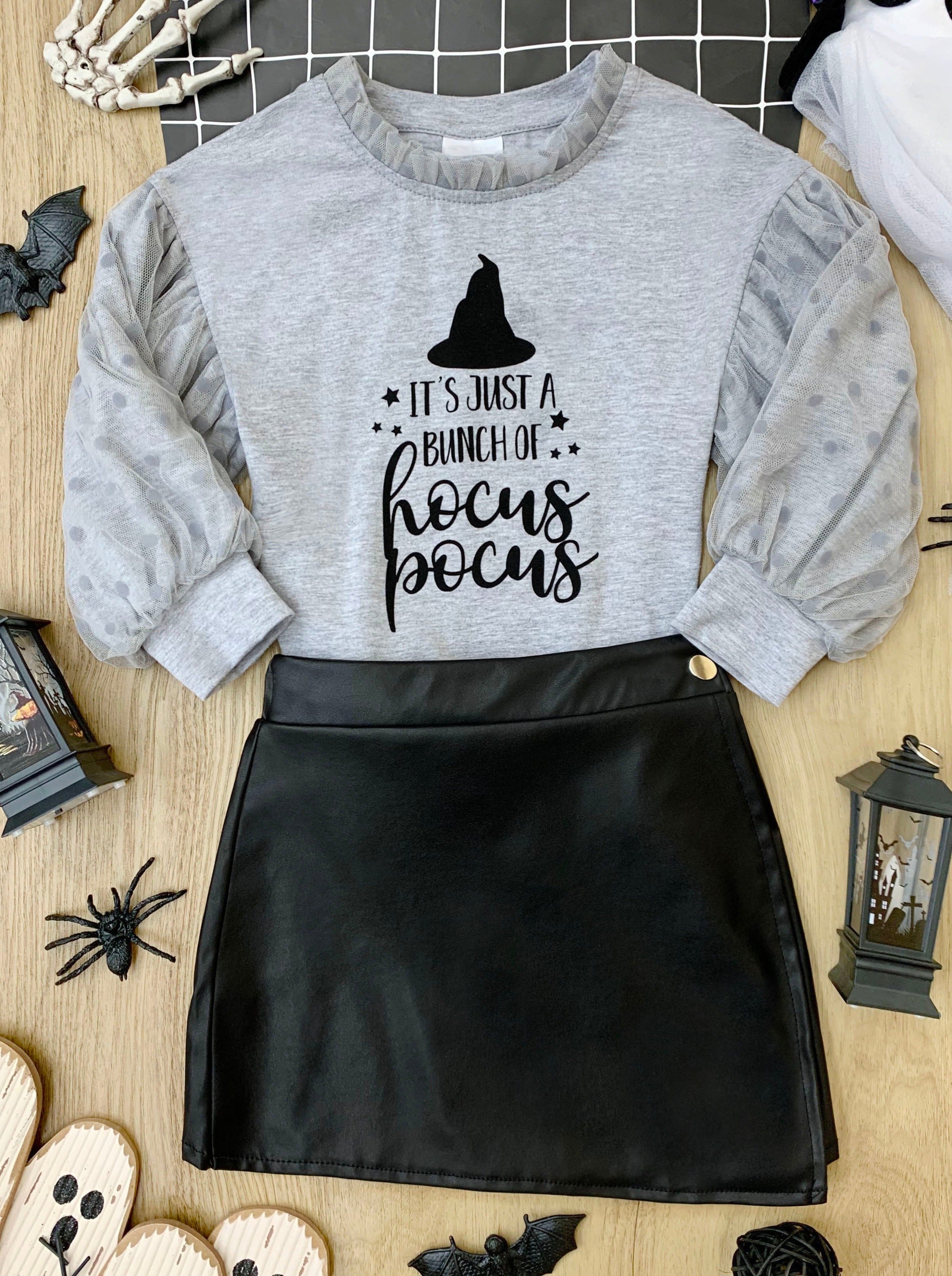 Bunch Of Hocus Pocus Sweater And Vegan Leather Skirt Set