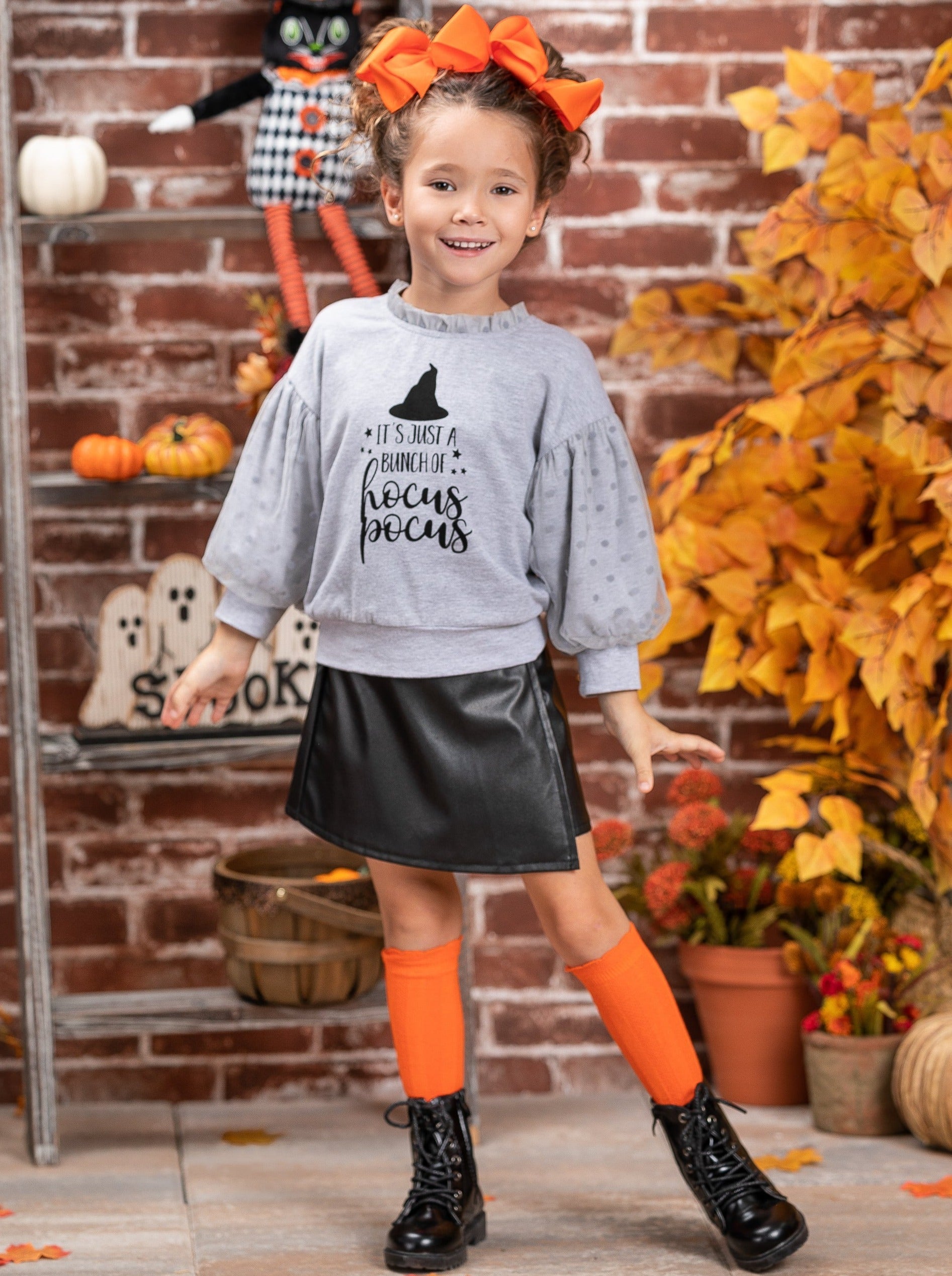 Bunch Of Hocus Pocus Sweater And Vegan Leather Skirt Set