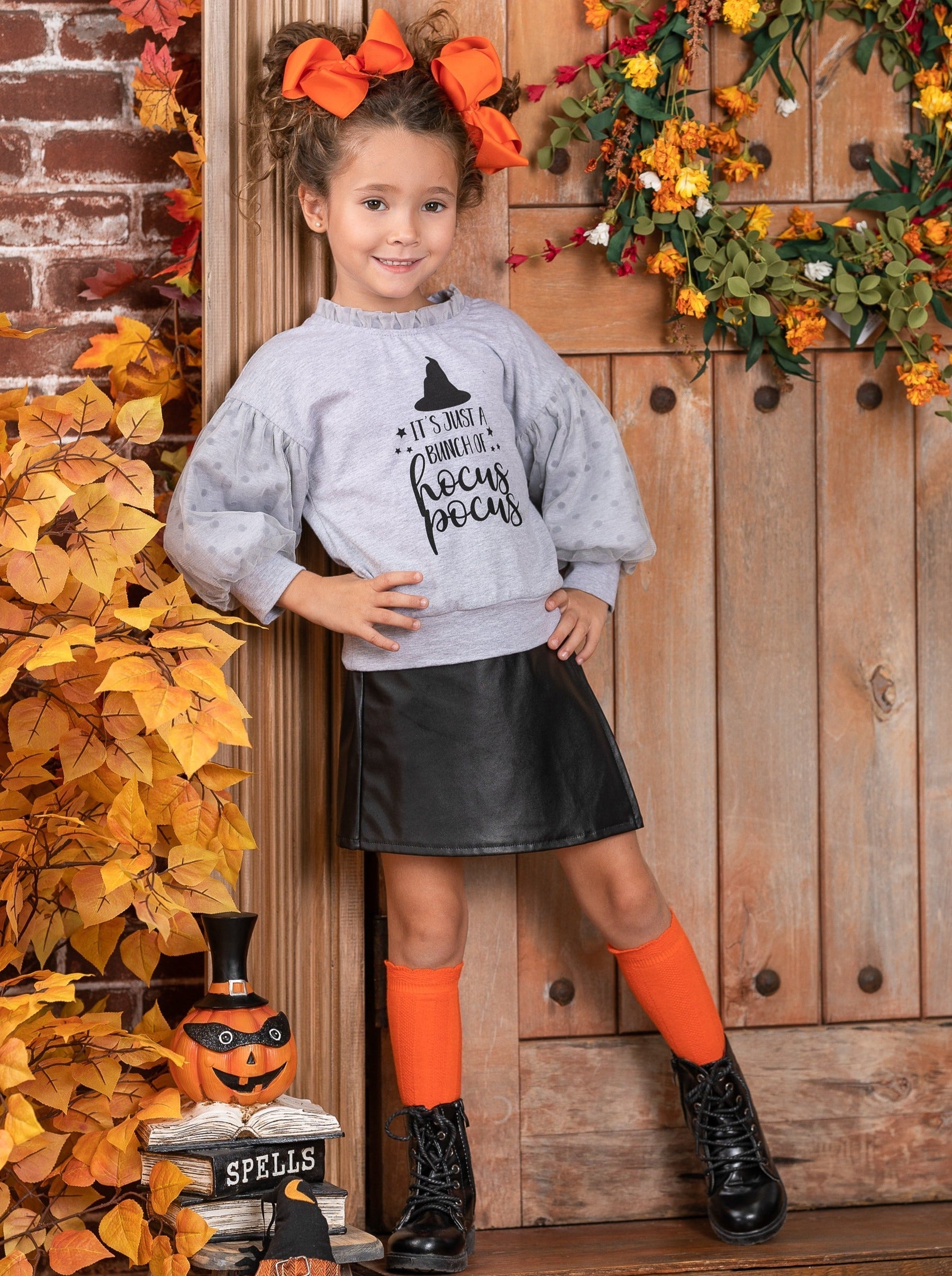 Bunch Of Hocus Pocus Sweater And Vegan Leather Skirt Set