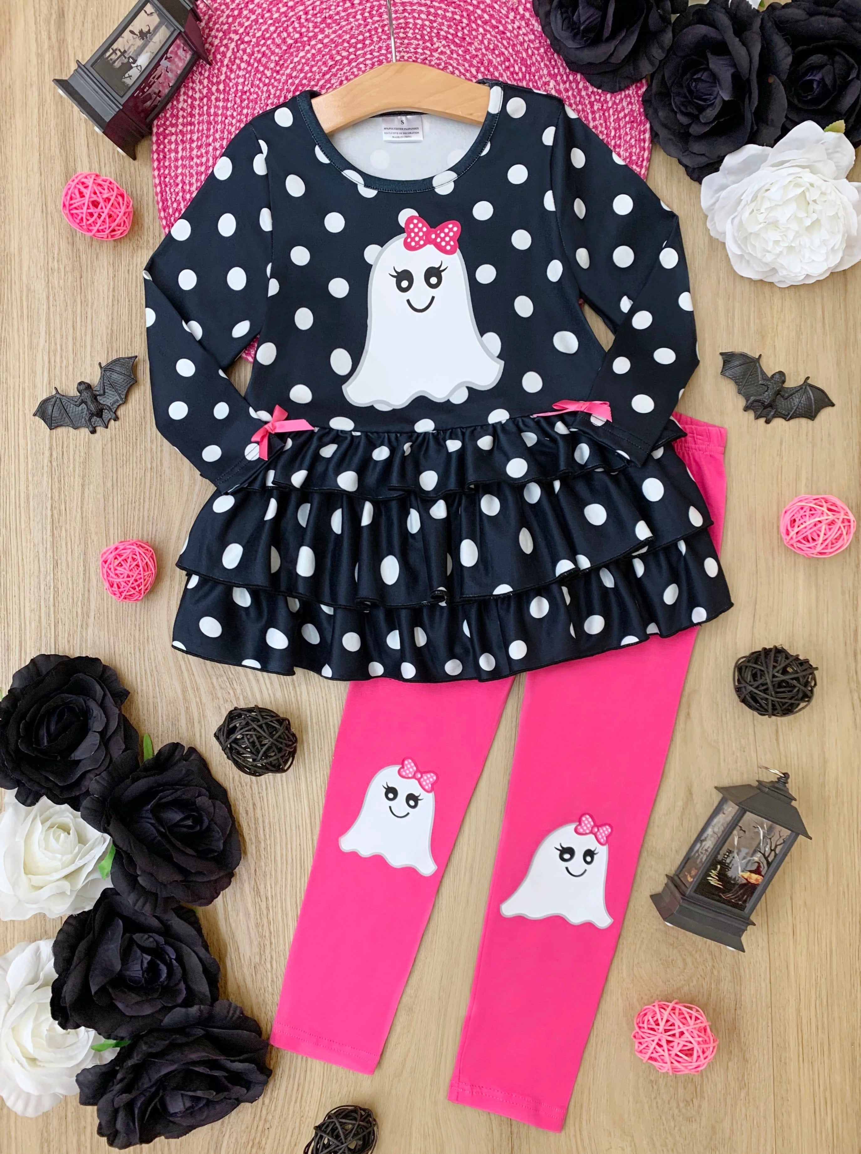 Polka Dot Boos Ruffle Tunic And Legging Set