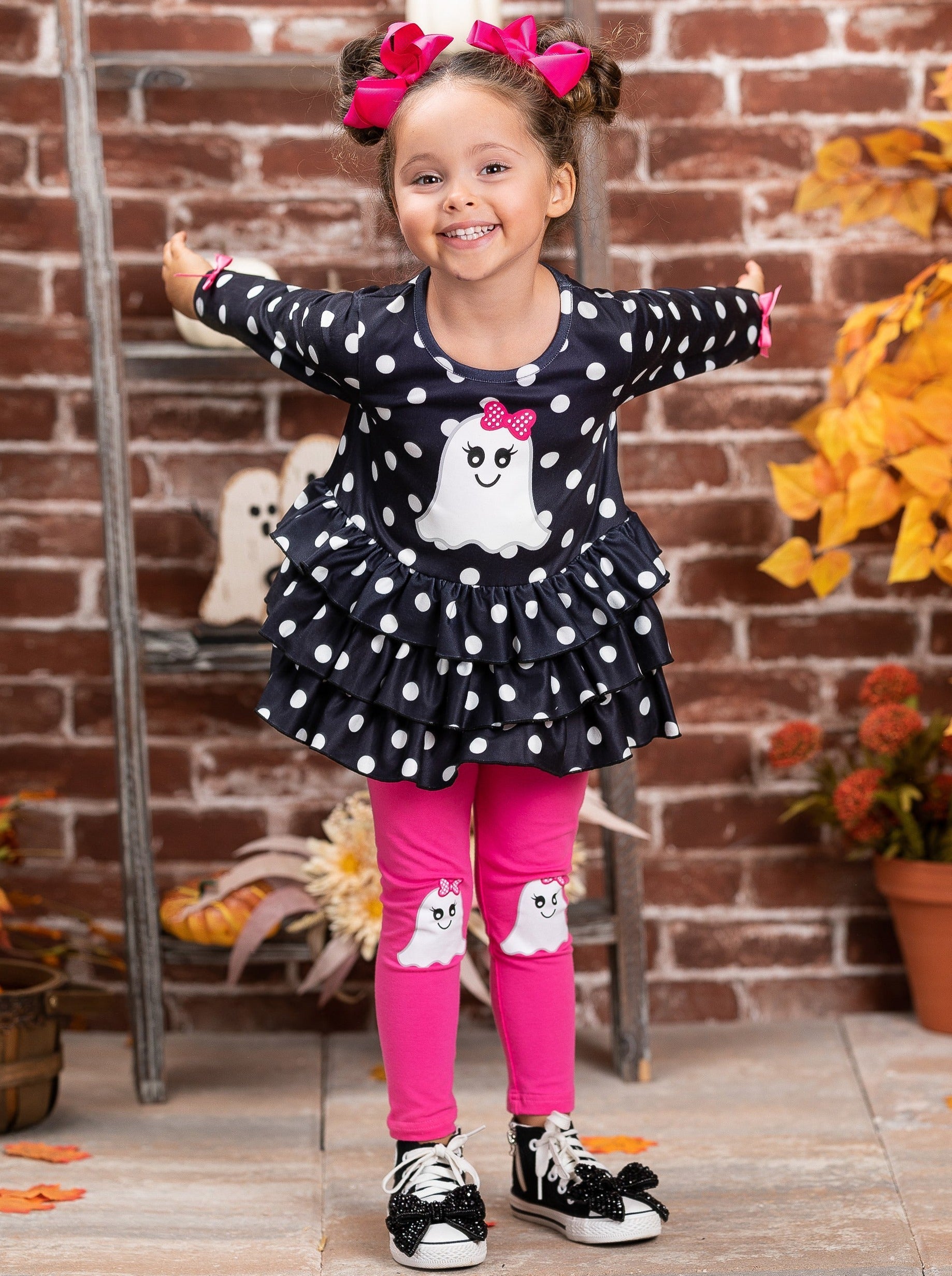 Polka Dot Boos Ruffle Tunic And Legging Set