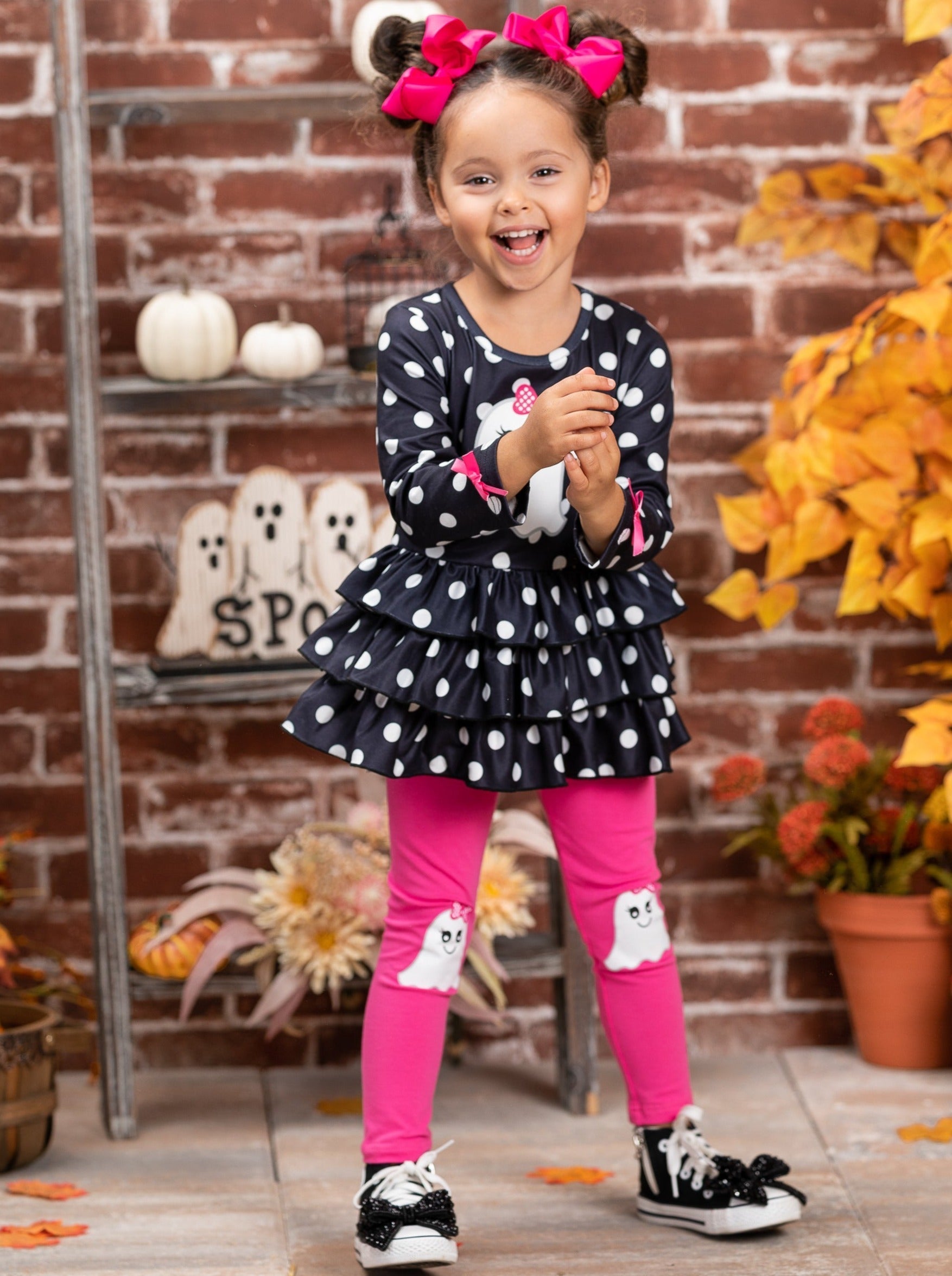 Polka Dot Boos Ruffle Tunic And Legging Set