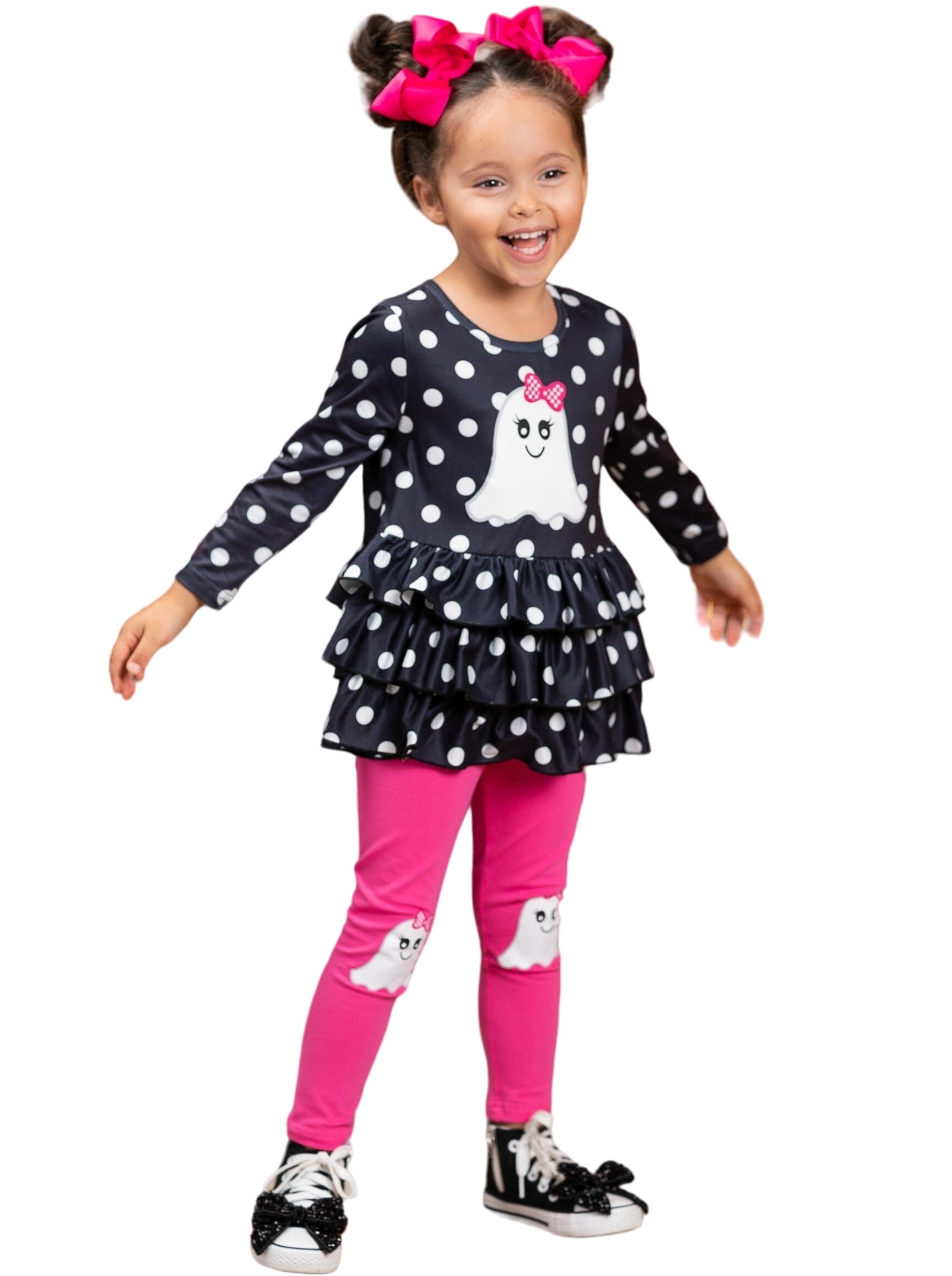 Polka Dot Boos Ruffle Tunic And Legging Set