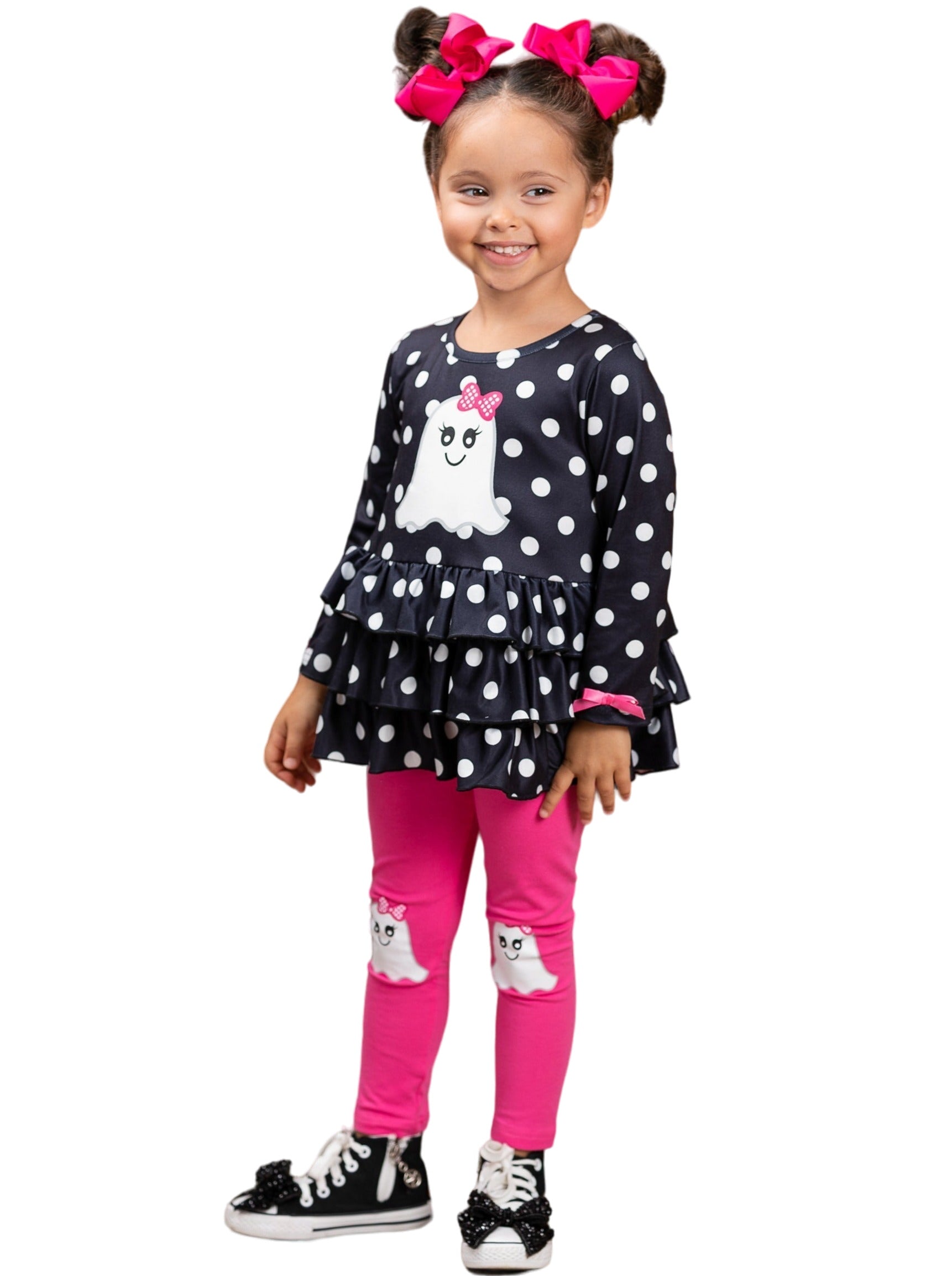 Polka Dot Boos Ruffle Tunic And Legging Set