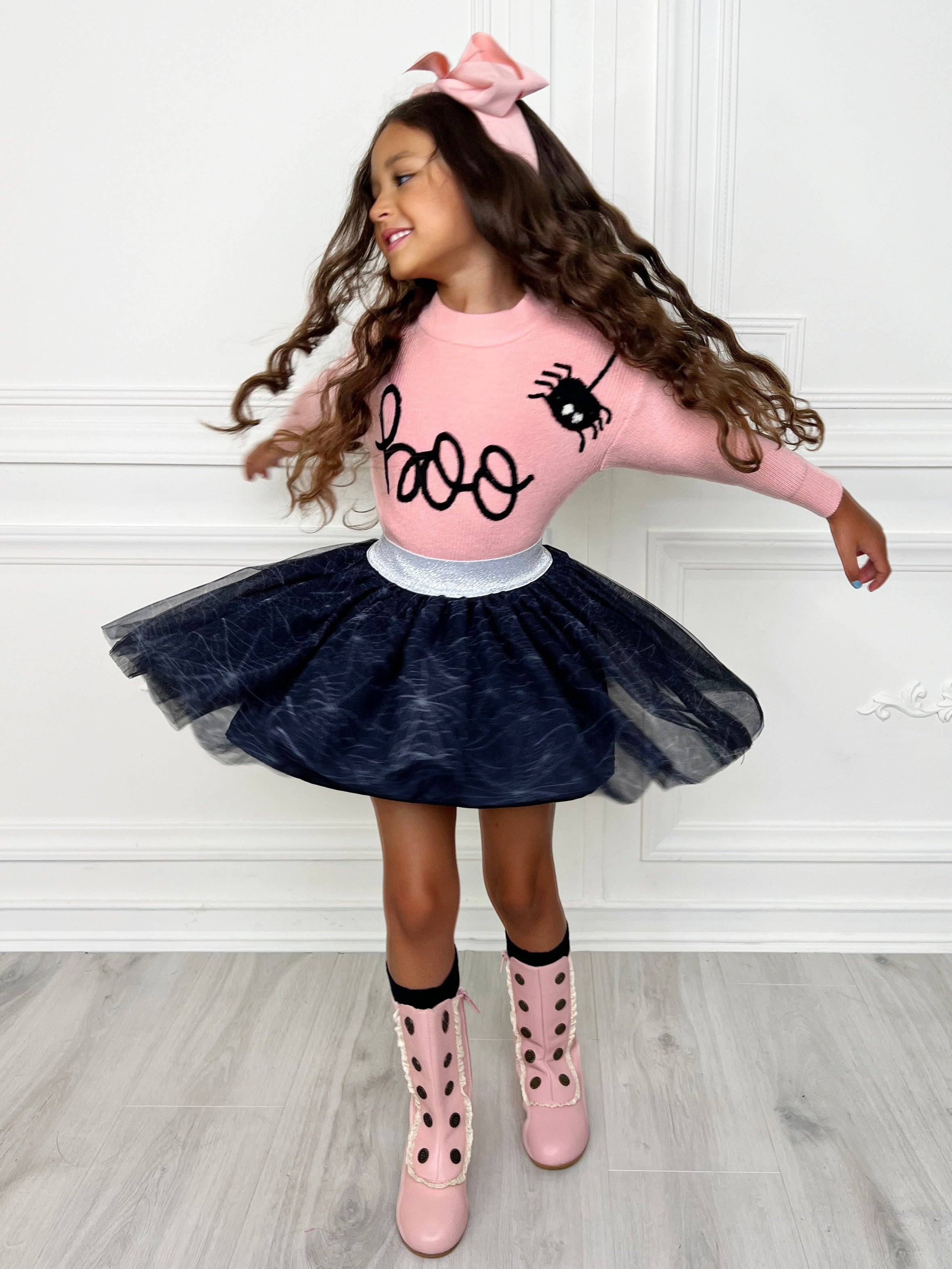 Halloween Boo Top And Spider Tutu Skirt Set