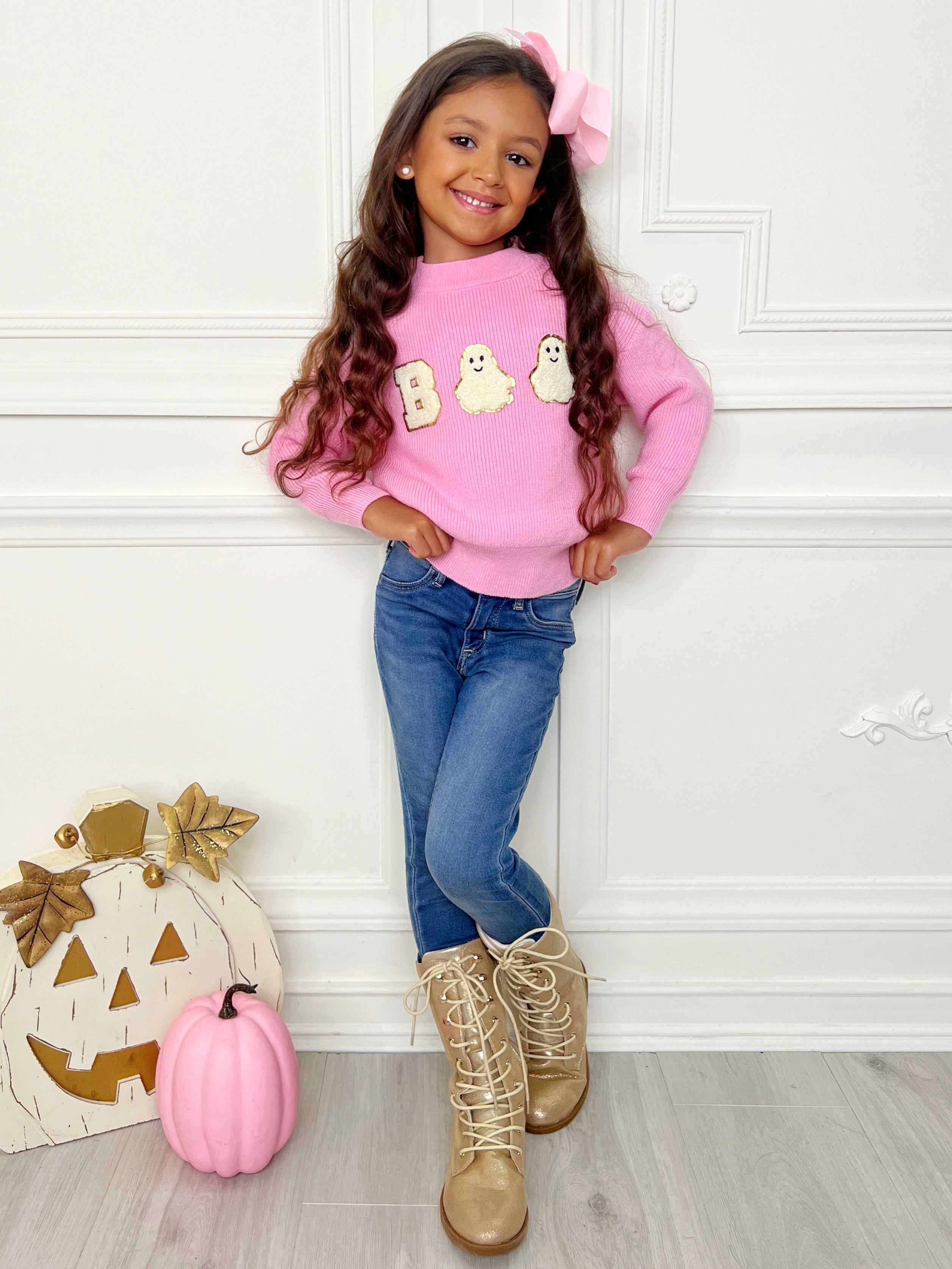 Pink Boo Ghost Halloween Sweater