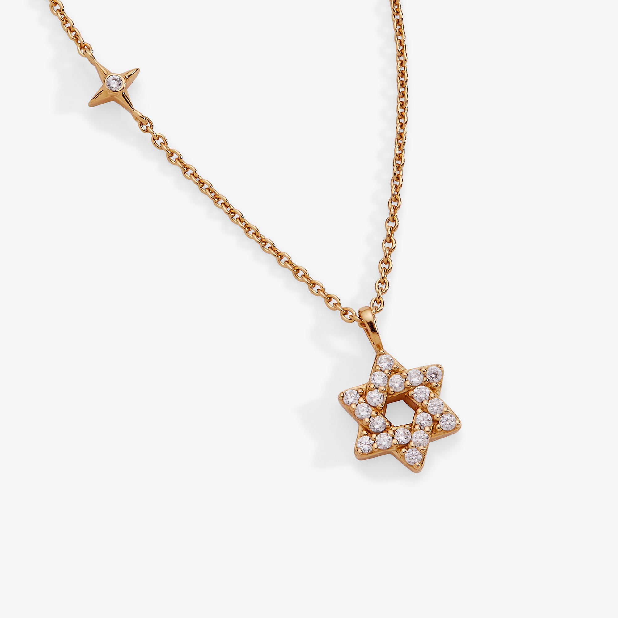Star Of David Delicate Pave Crystal Pendant Necklace