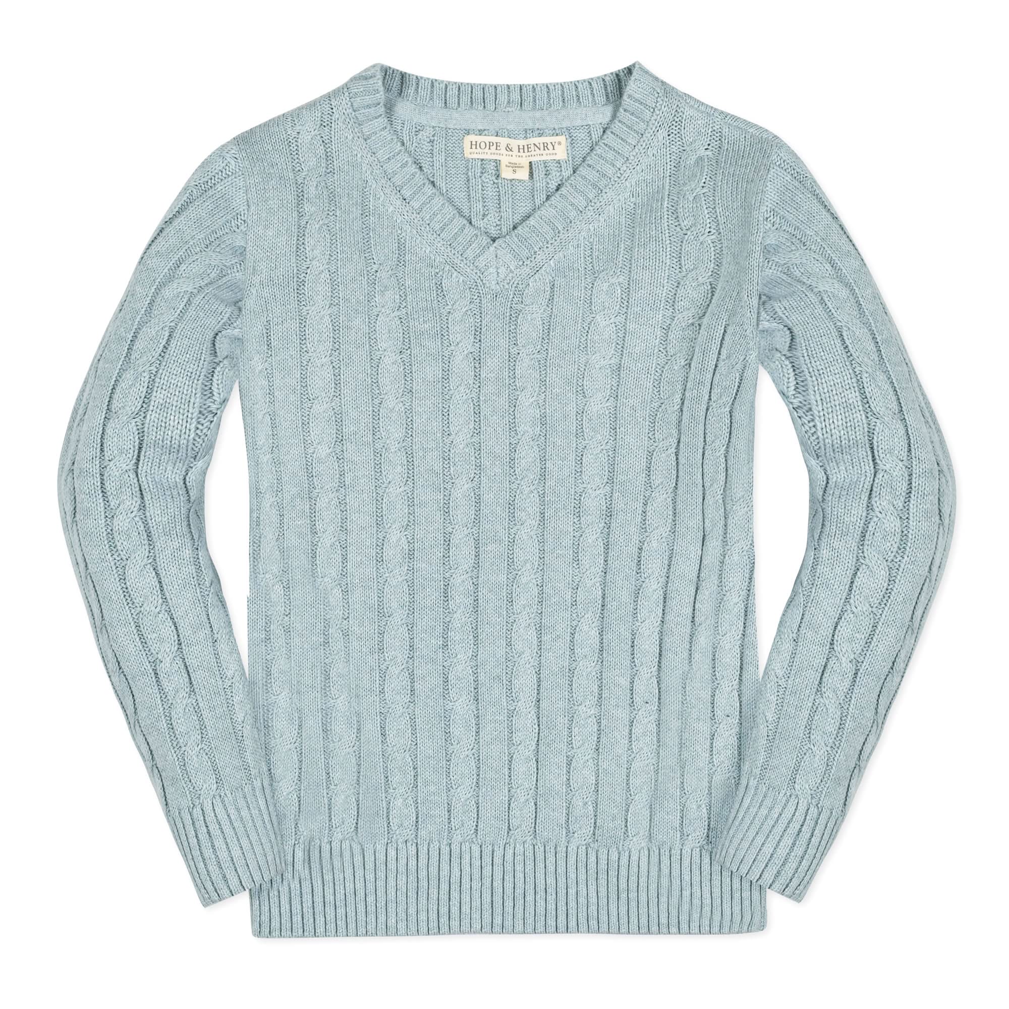 Organic Fine Gauge Cable V-neck Sweater