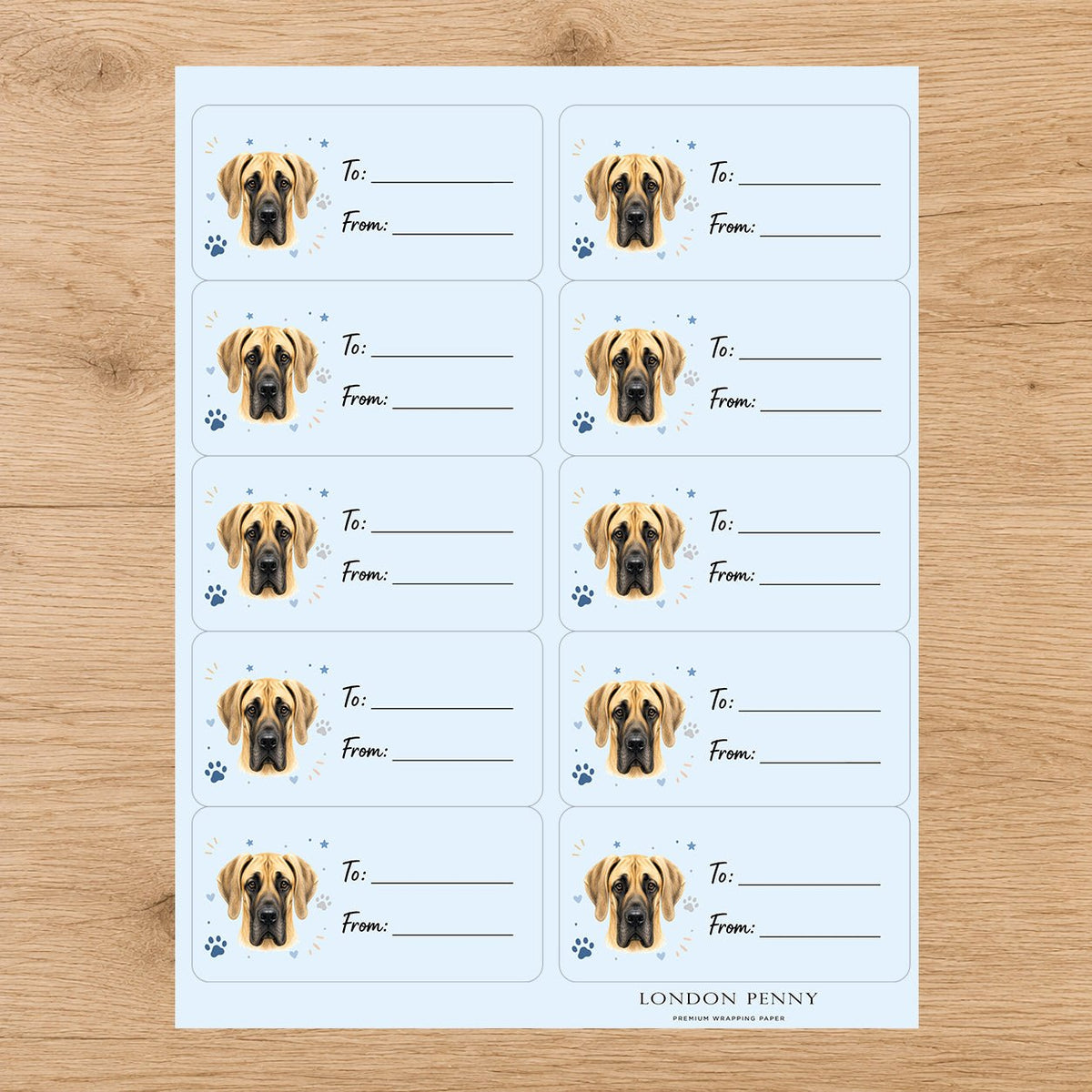 Great Dane Pawprint Wishes Gift Tag Sticker Sheet