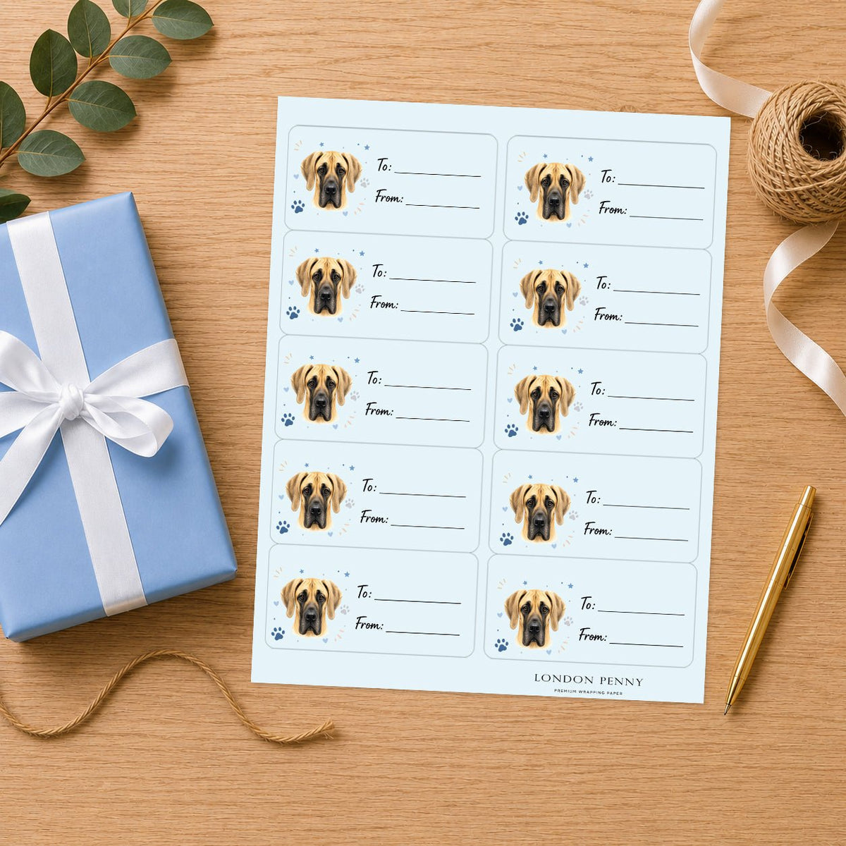 Great Dane Pawprint Wishes Gift Tag Sticker Sheet