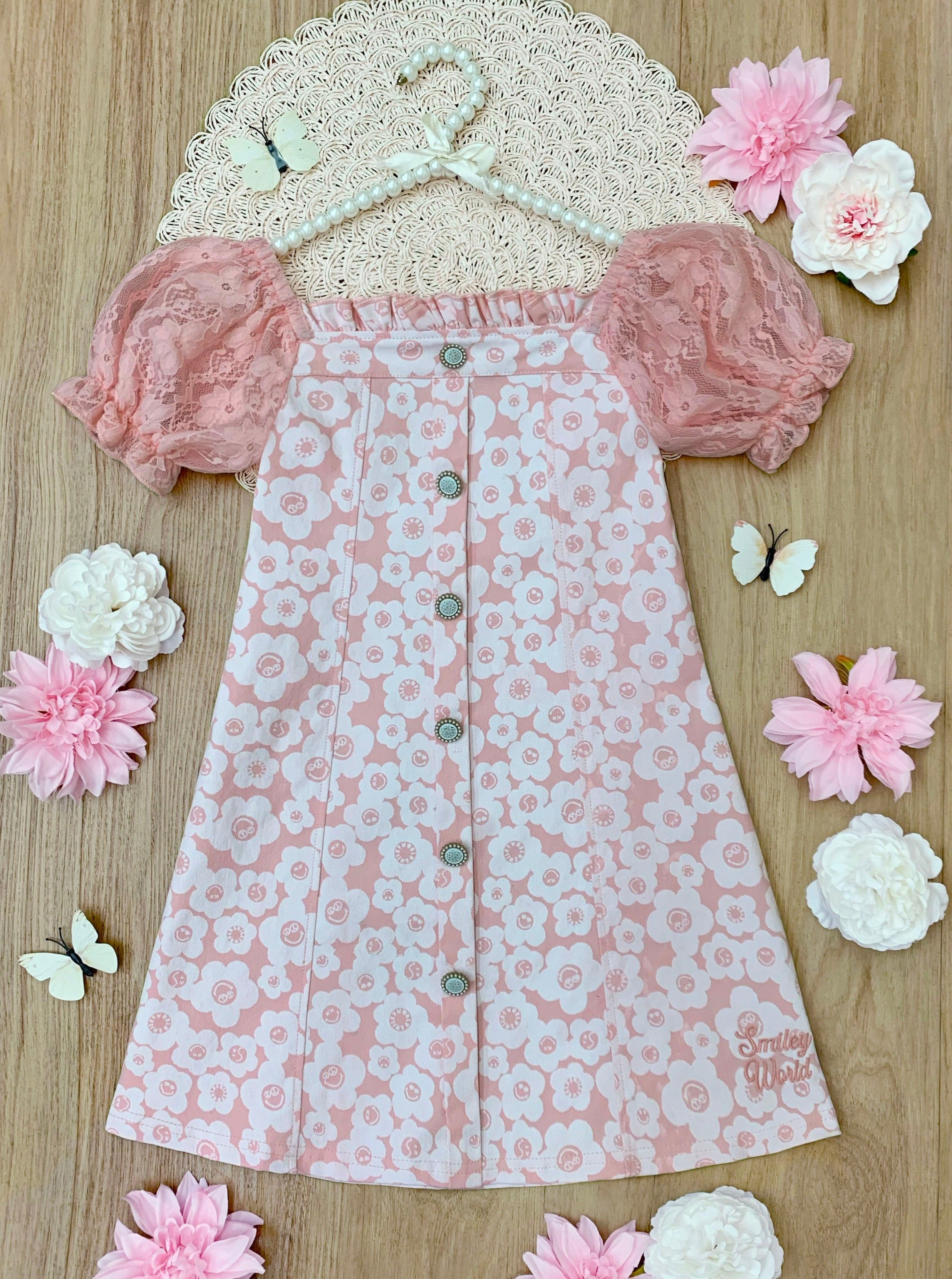 Smileyworld  Flower Power Pink Denim Dress