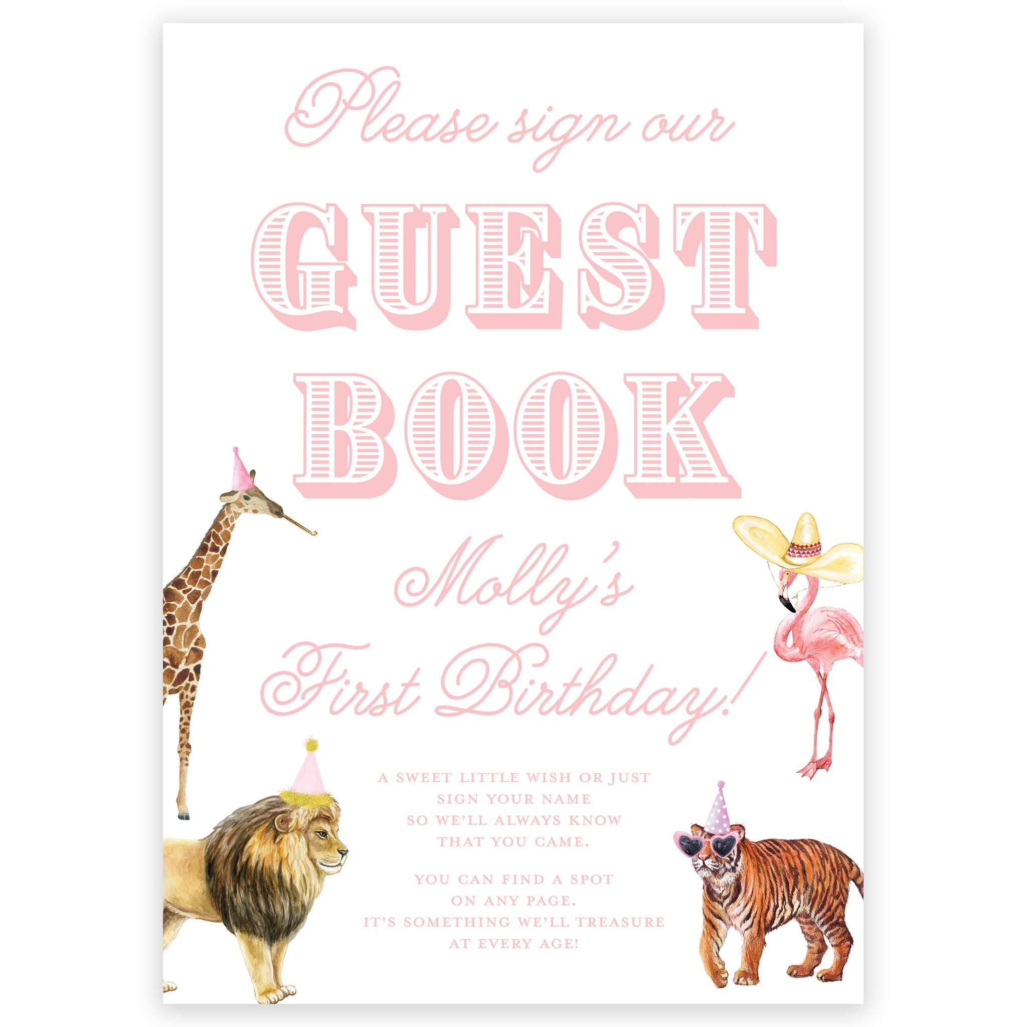 Pink Party Animal Guest Book Sign