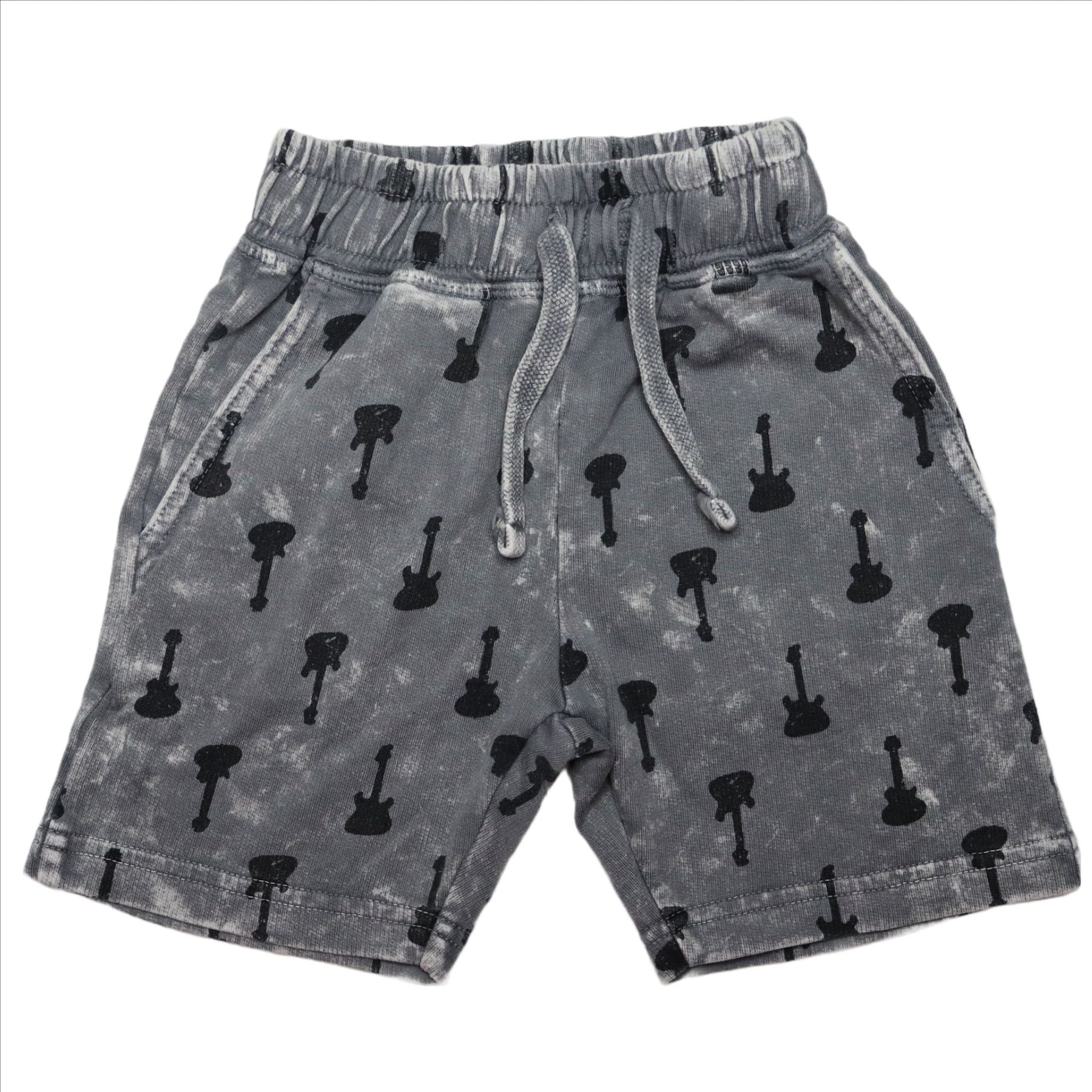 Kids Distressed Printed Enzyme Shorts - Coal Guitars