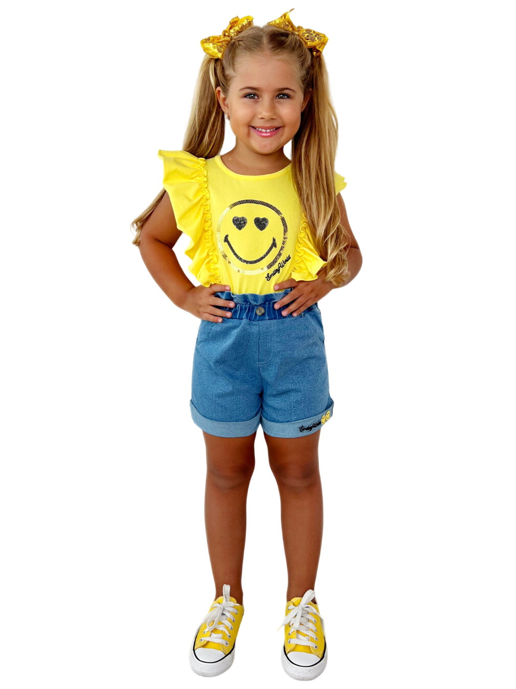 Smileyworld  Bold Expression Denim Shorts Set