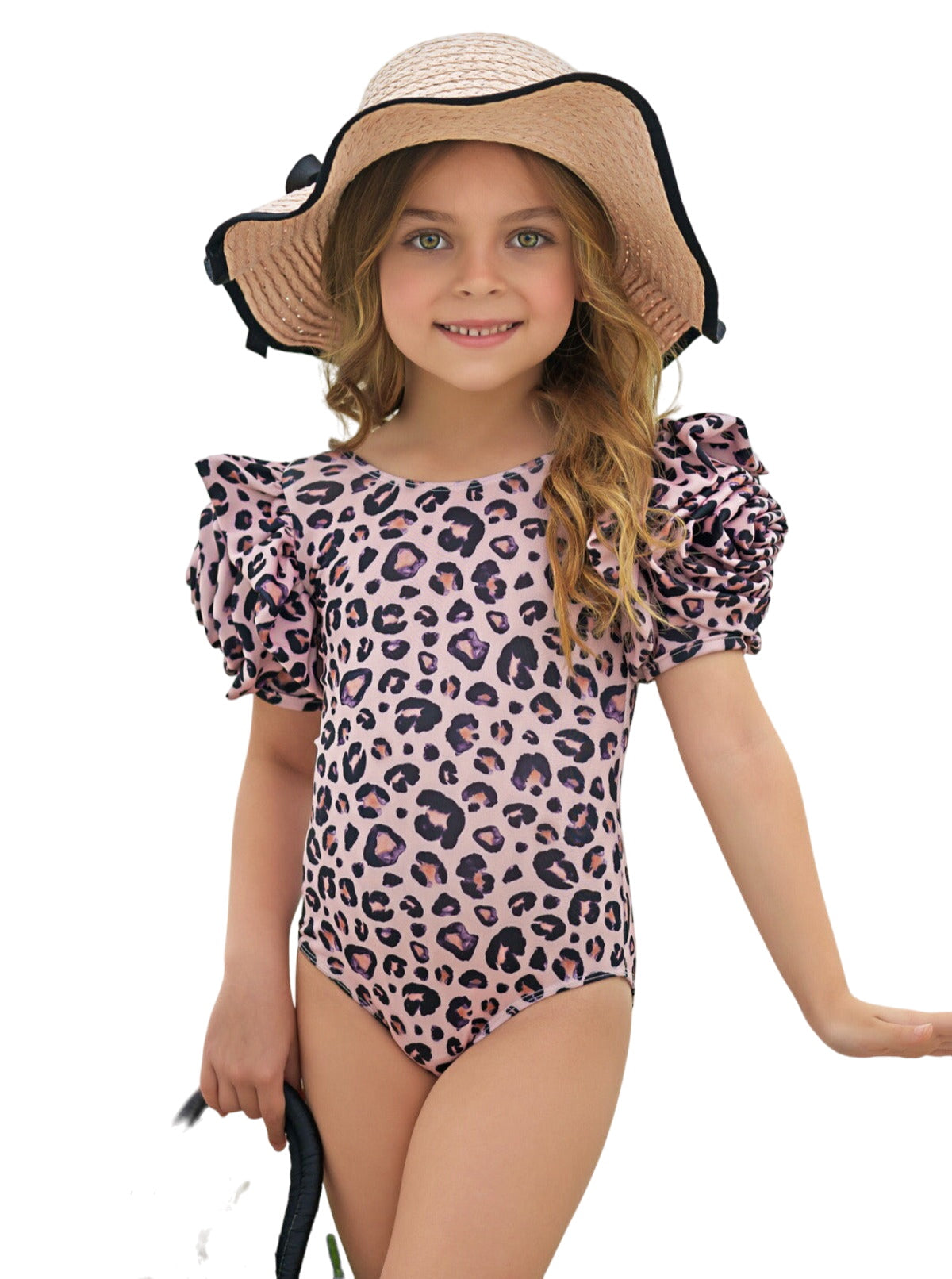 Love Leopard Rose Sleeve One Piece Swimsuit