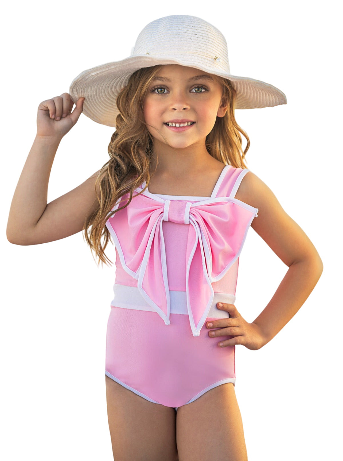 Blushing Summer Statement Bow Pink One Piece Swimsuit