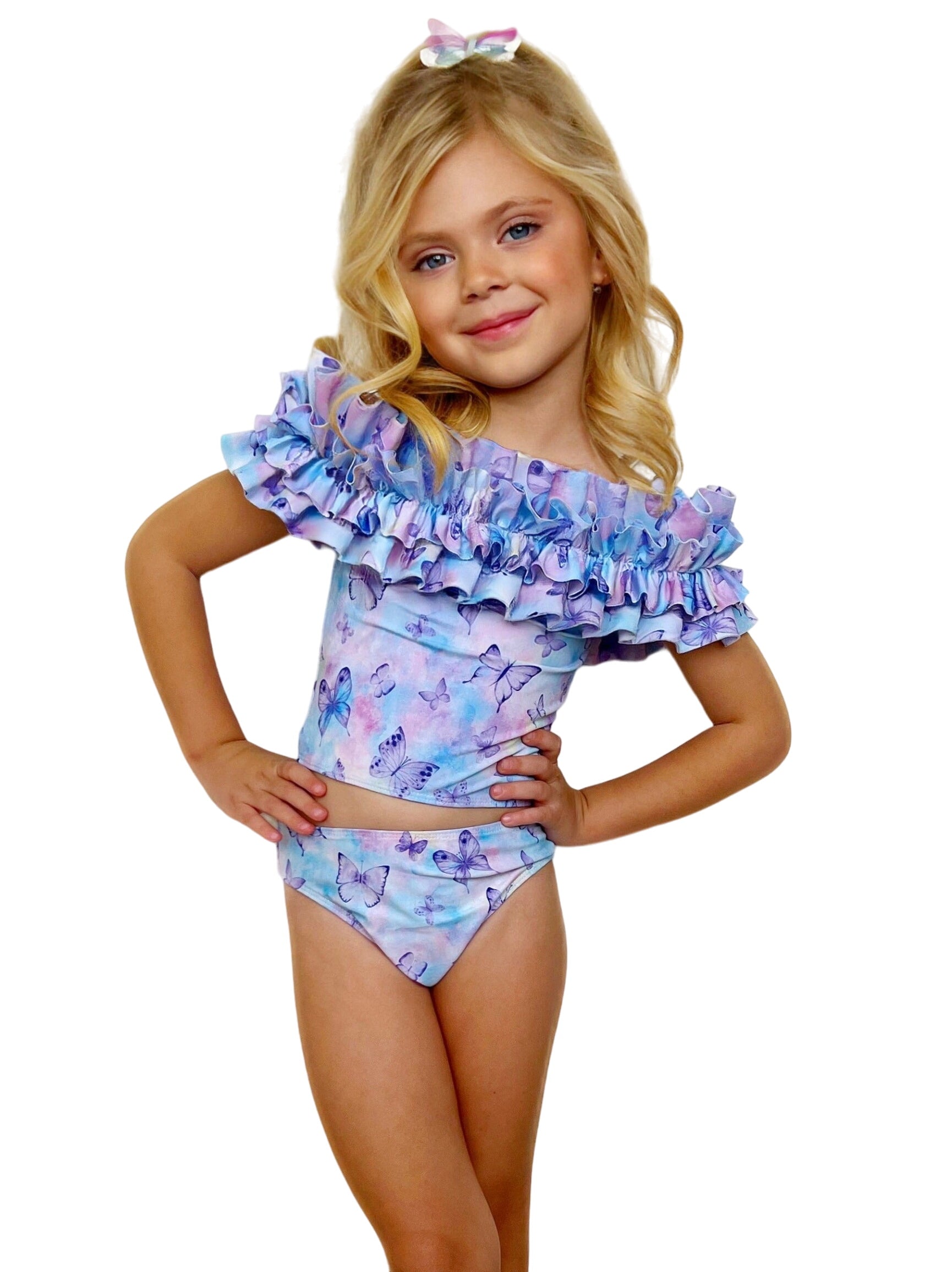 Lovely Butterflies Ruffle Tankini Two Piece Swimsuit