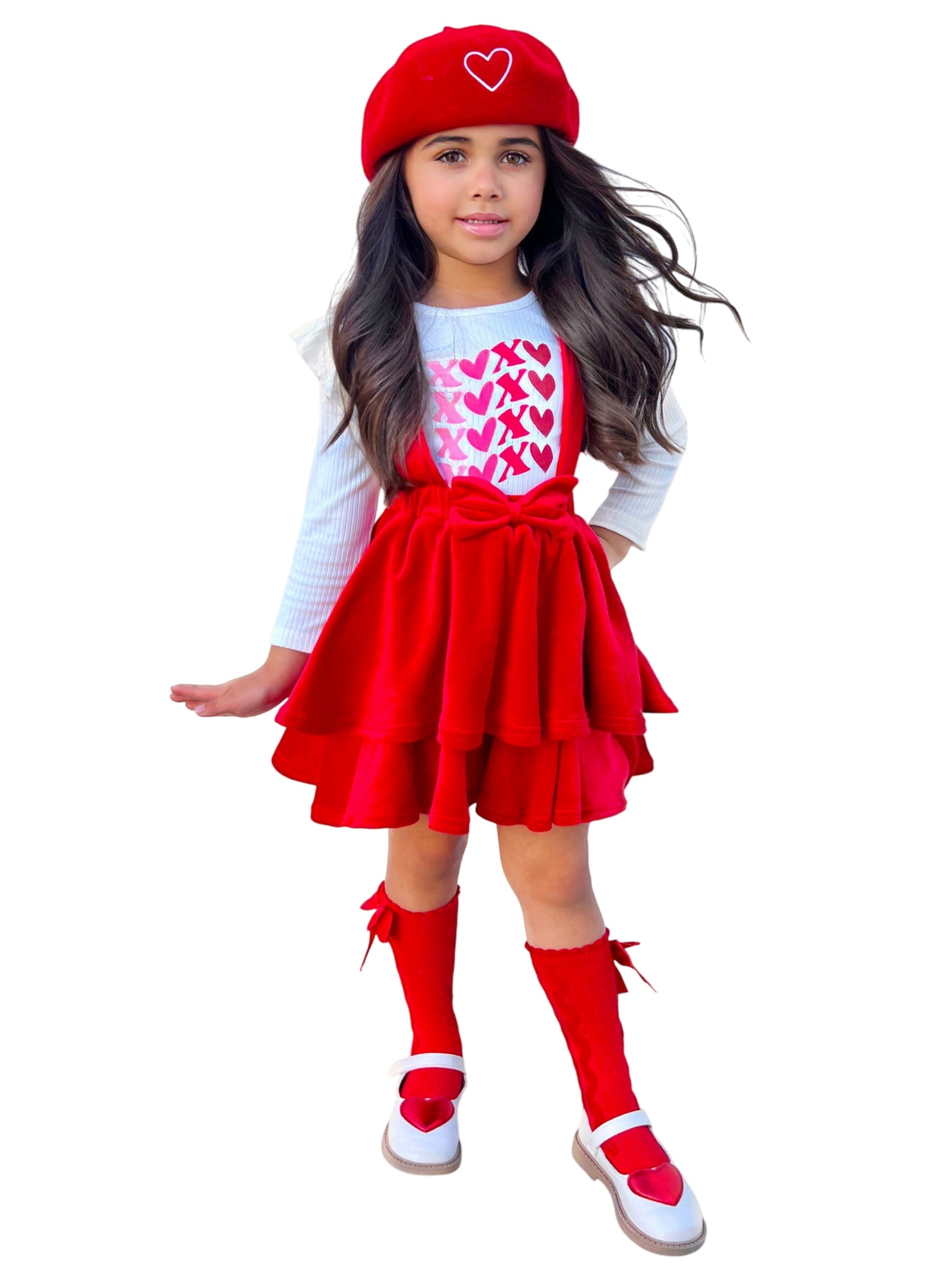 Little Velvet Valentine Overall Skirt Set