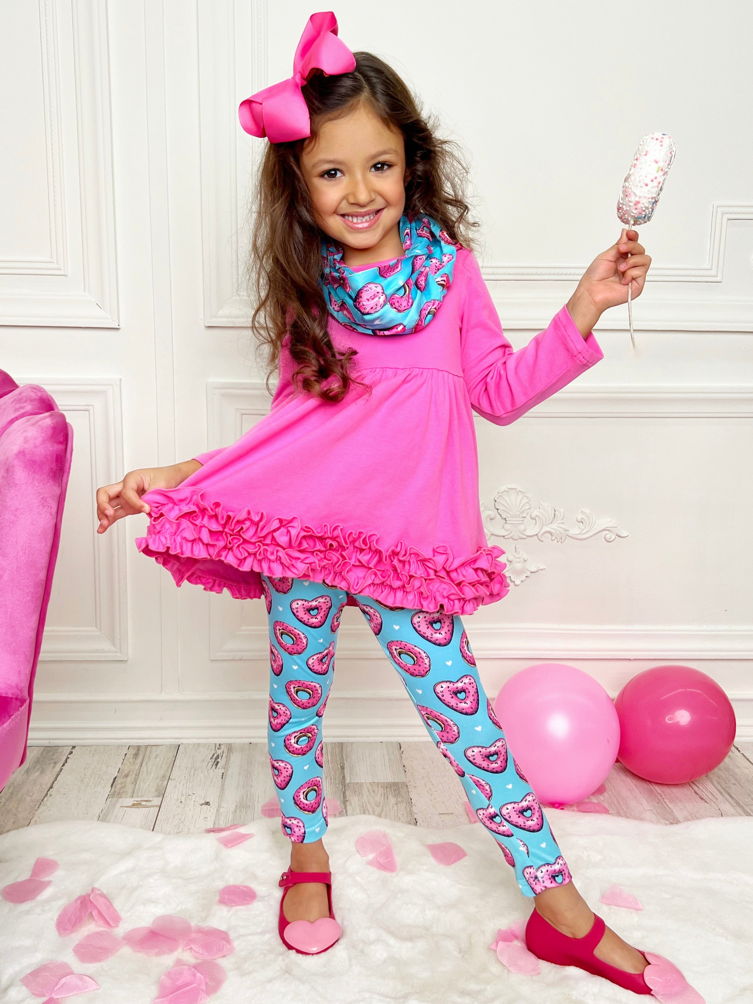 Sweet Donut Tunic, Scarf And Legging Set