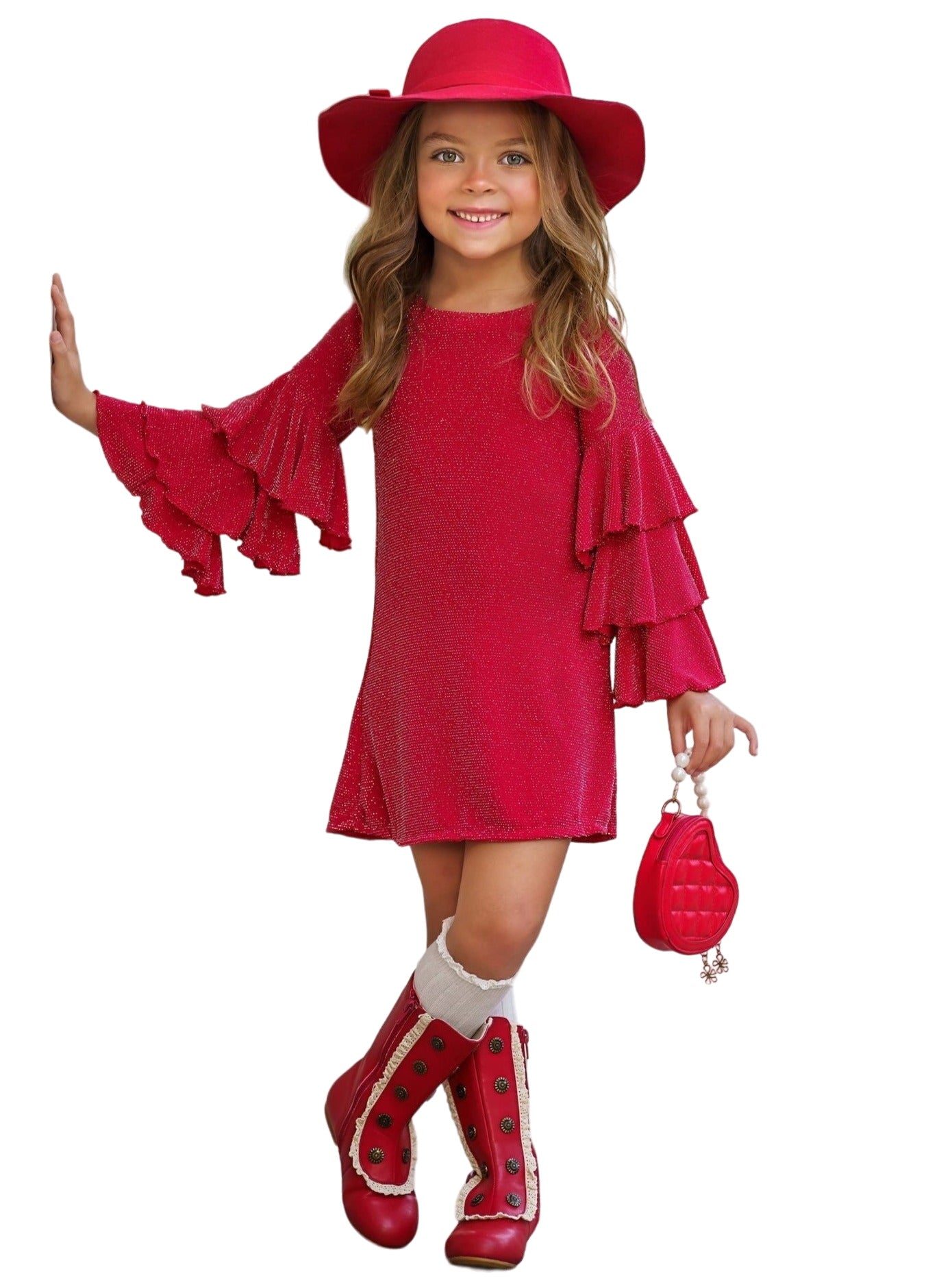 Scarlet Glow Tiered Sleeve Dress