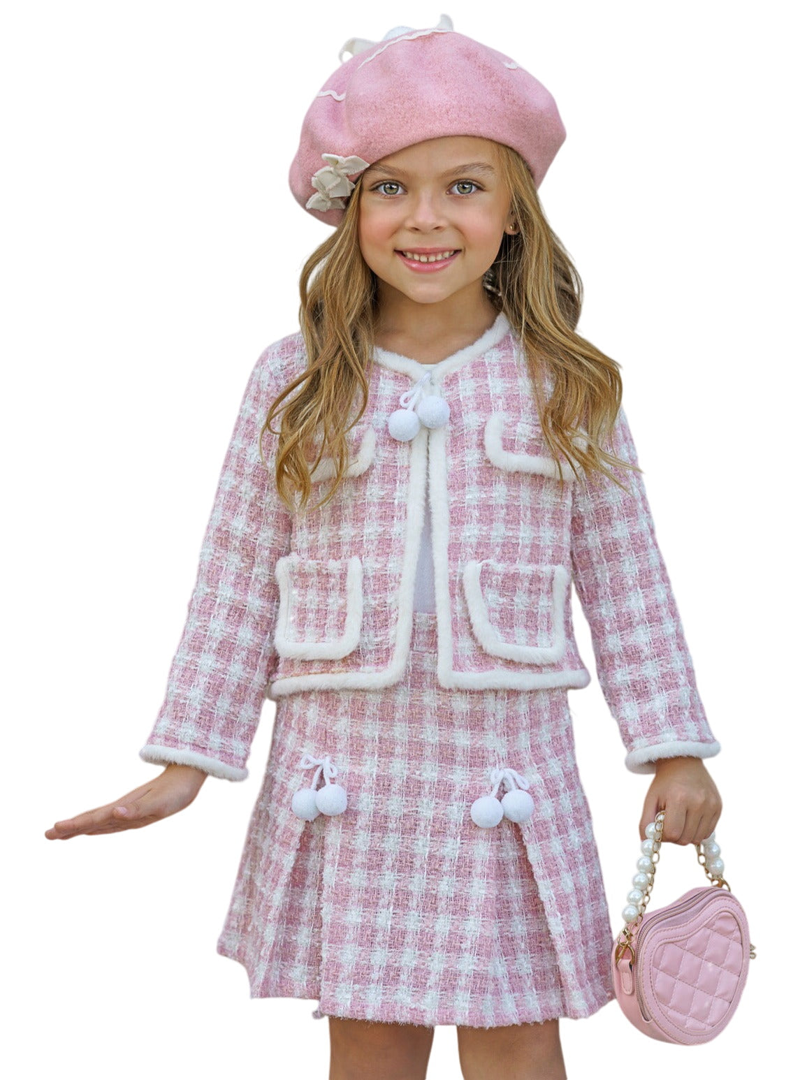 Made For Fashionistas Blush Tweed Blazer And Skirt Set