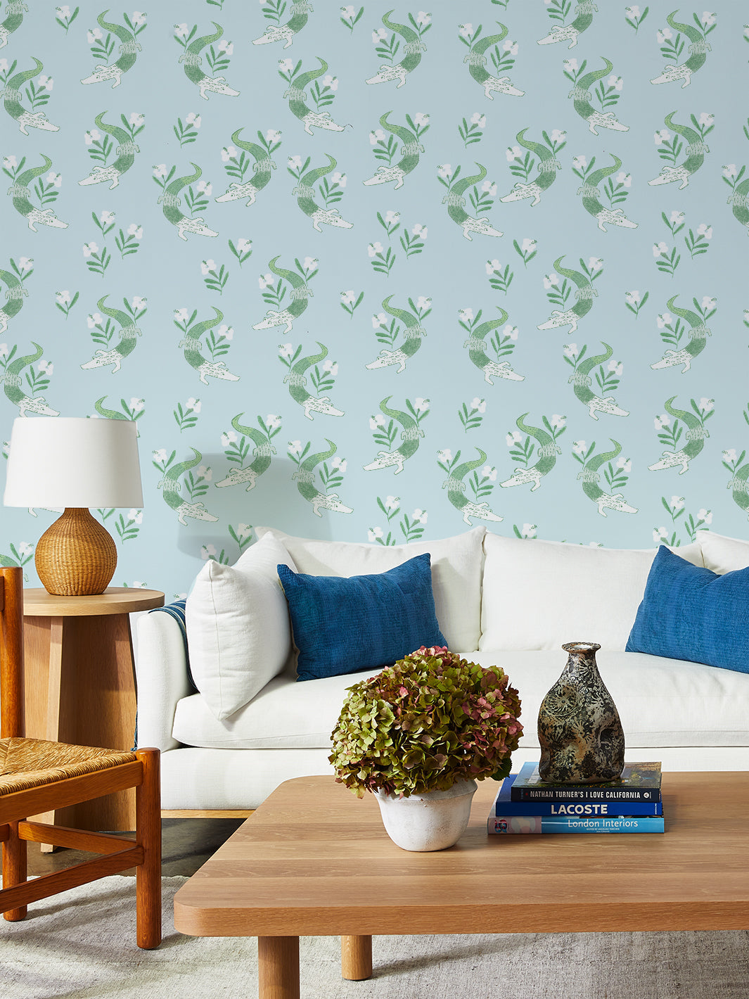'gator Garden' Wallpaper By Tea Collection - Pale Blue