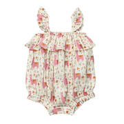 Baby Girl Gauze Bubble Romper In Llamas