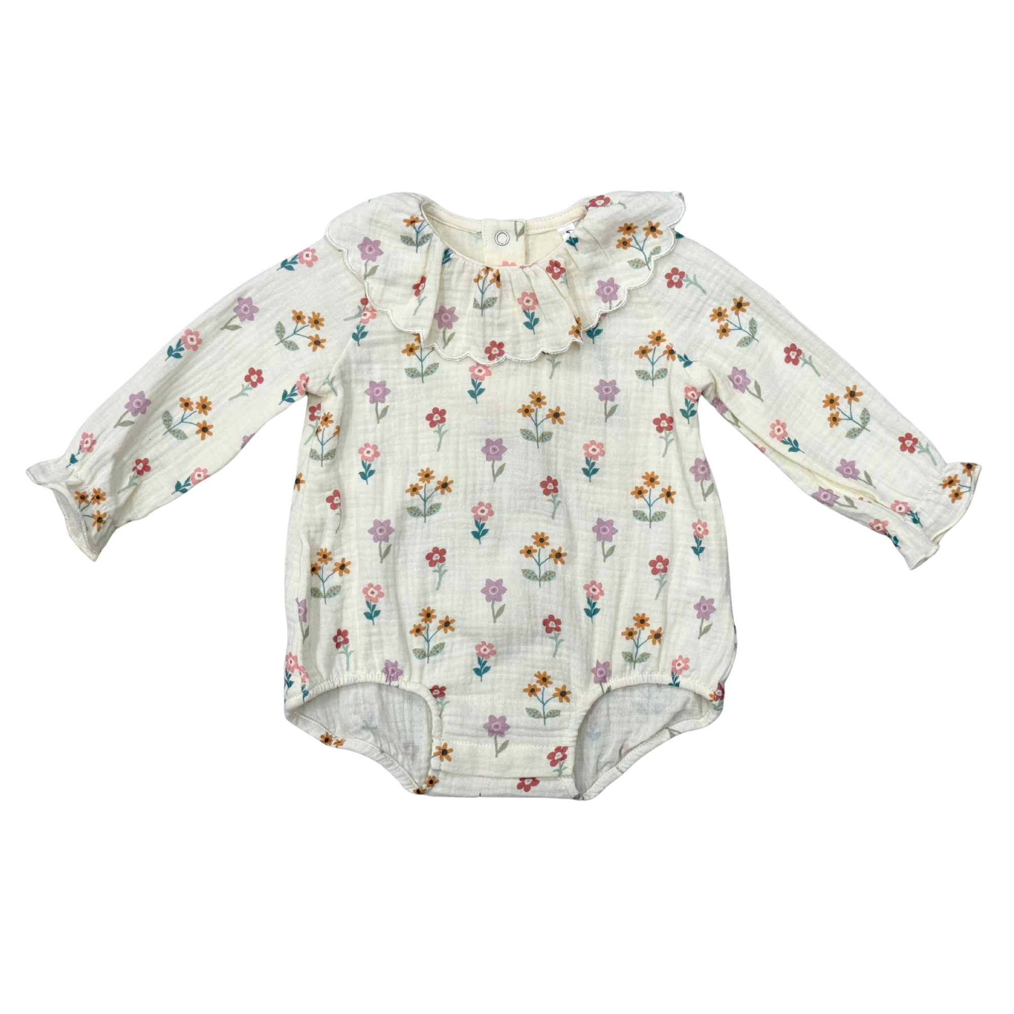 Girls Gauze Frill Neck Bodysuit In Meadow Bloom