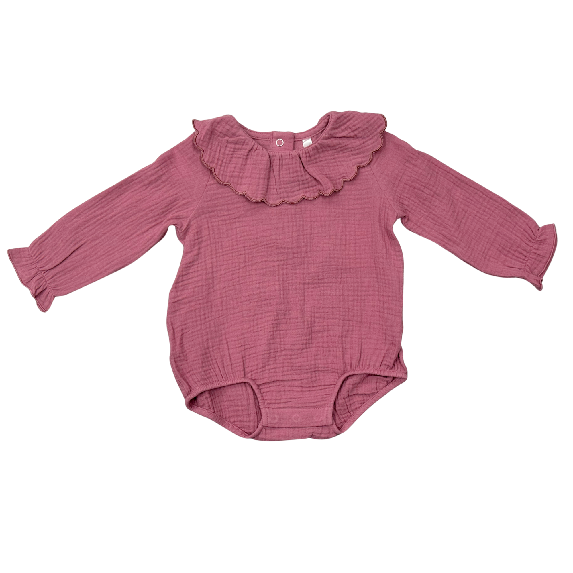 Girls Gauze Frill Neck Bodysuit In Mes Rose