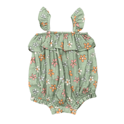 Baby Girl Gauze Bubble Romper In Sketched Daisy