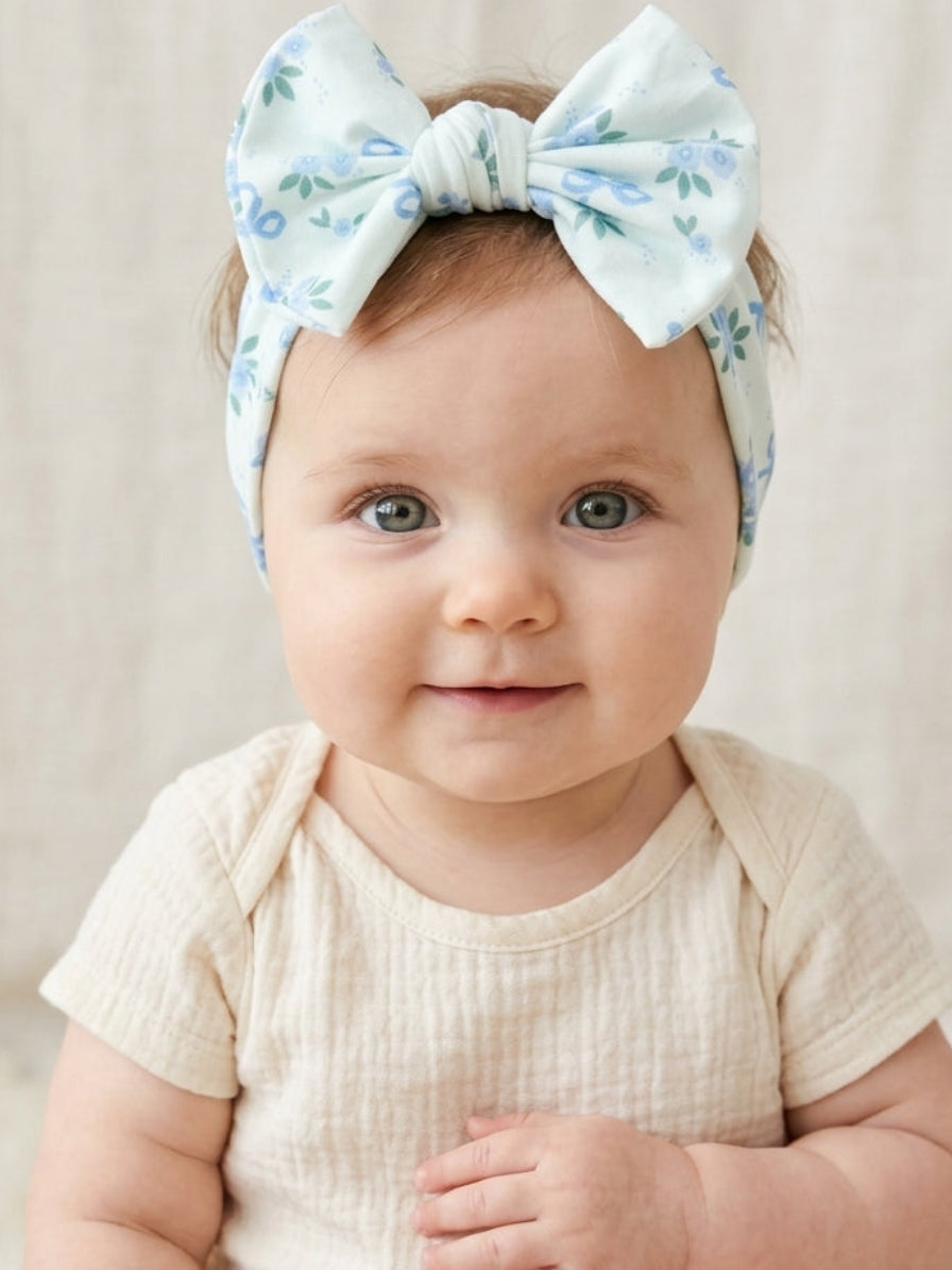 Fall Baby Girls Blue Floral Bow Headband