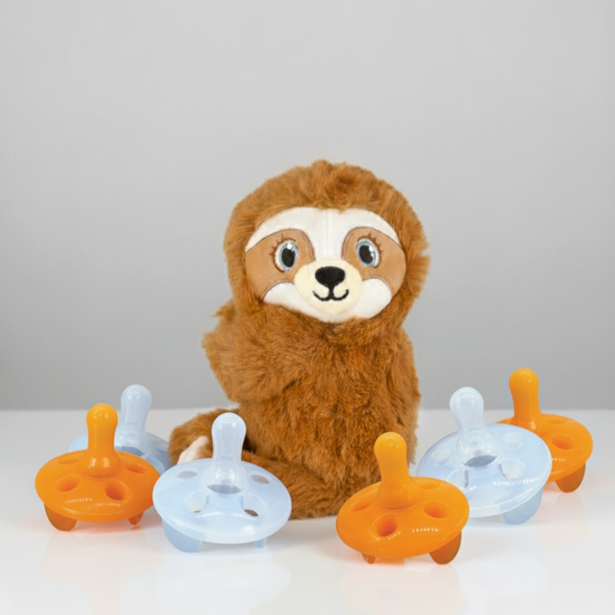 Sloth + 6-pack Shushie™ Pacifiers – Soothing Bundle With Cuddly Cry Detection