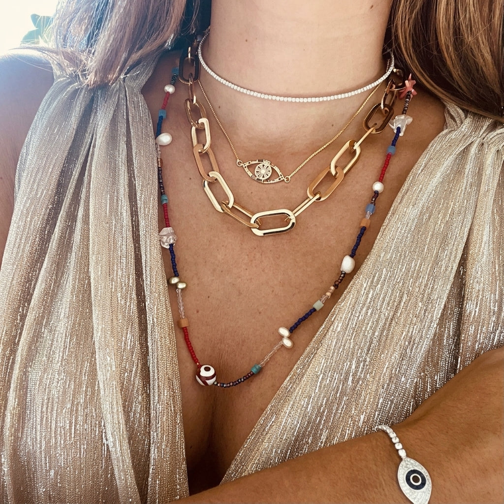Rainbow Gem Evil Eye Necklace