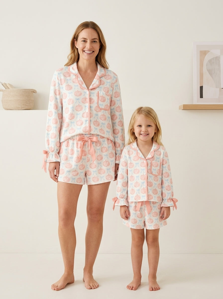 Mommy And Me Fall Pumpkin Print Pajama Set