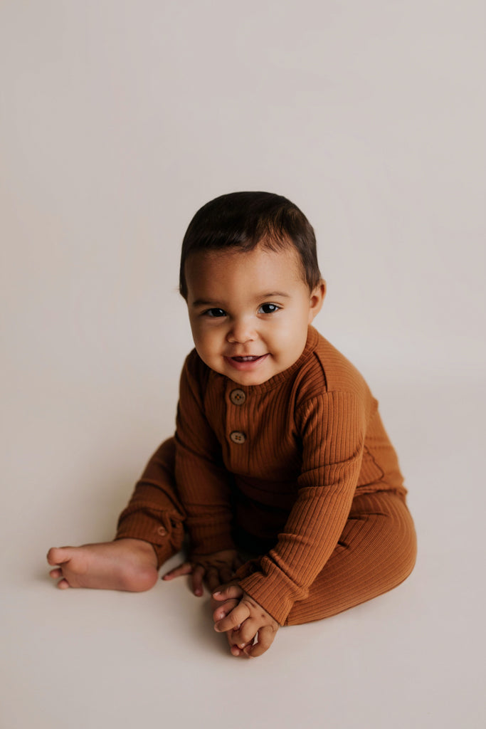 Clay Baby Ribbed Playsuit With Pockets