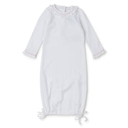Georgia Pima Cotton Daygown For Girls - White With Light Pink Piping