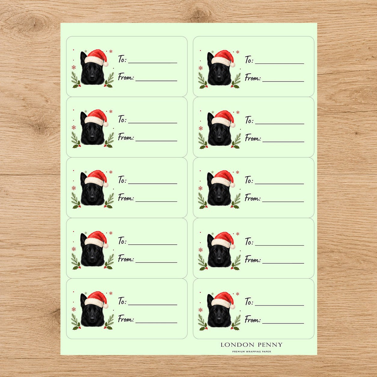 German Shepherd Santa Paws Gift Tag Sticker Sheet
