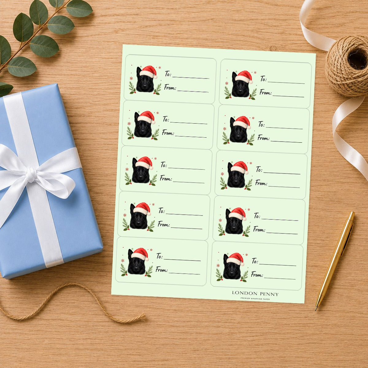 German Shepherd Santa Paws Gift Tag Sticker Sheet