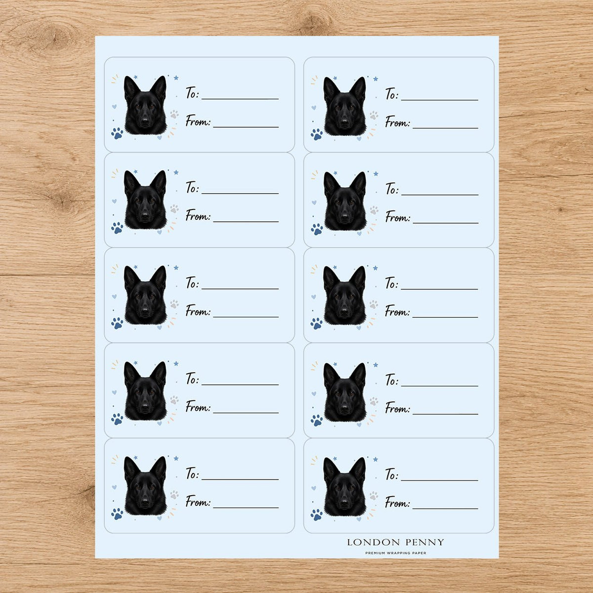 German Shepherd Pawprint Wishes Gift Tag Sticker Sheet