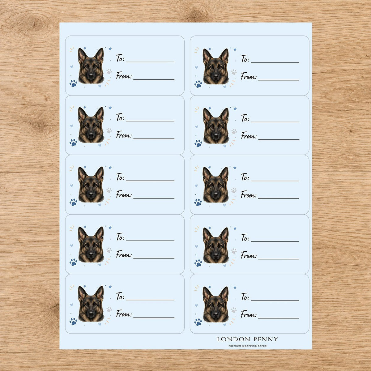 German Shepherd Pawprint Wishes Gift Tag Sticker Sheet