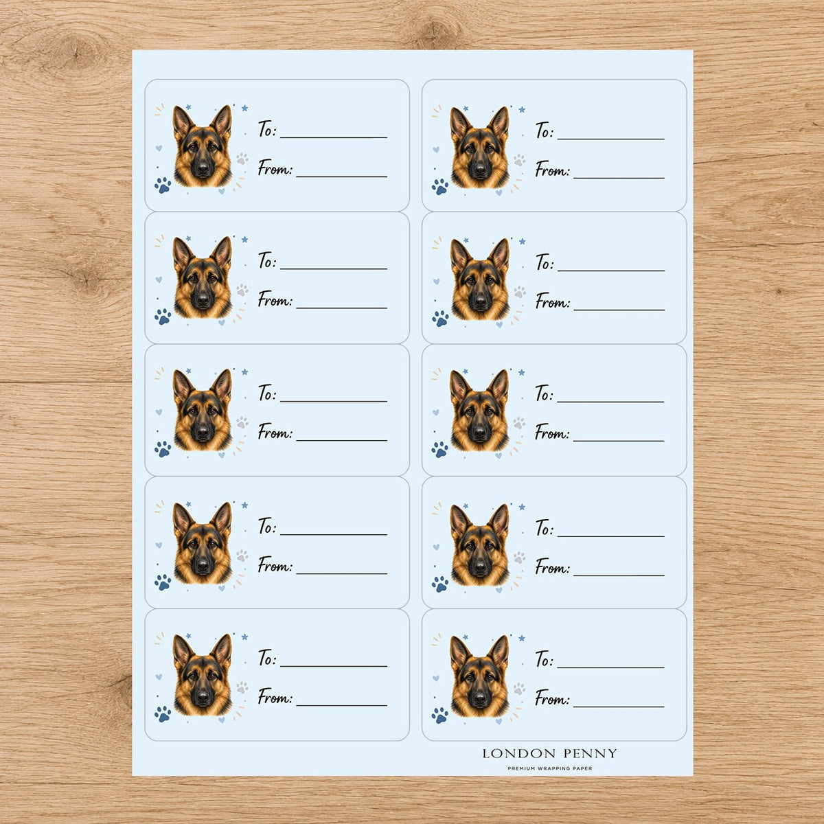 German Shepherd Pawprint Wishes Gift Tag Sticker Sheet
