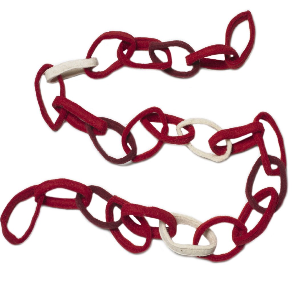 Hand Felted Wool Christmas Garland - Loop Chain In Red - 6'