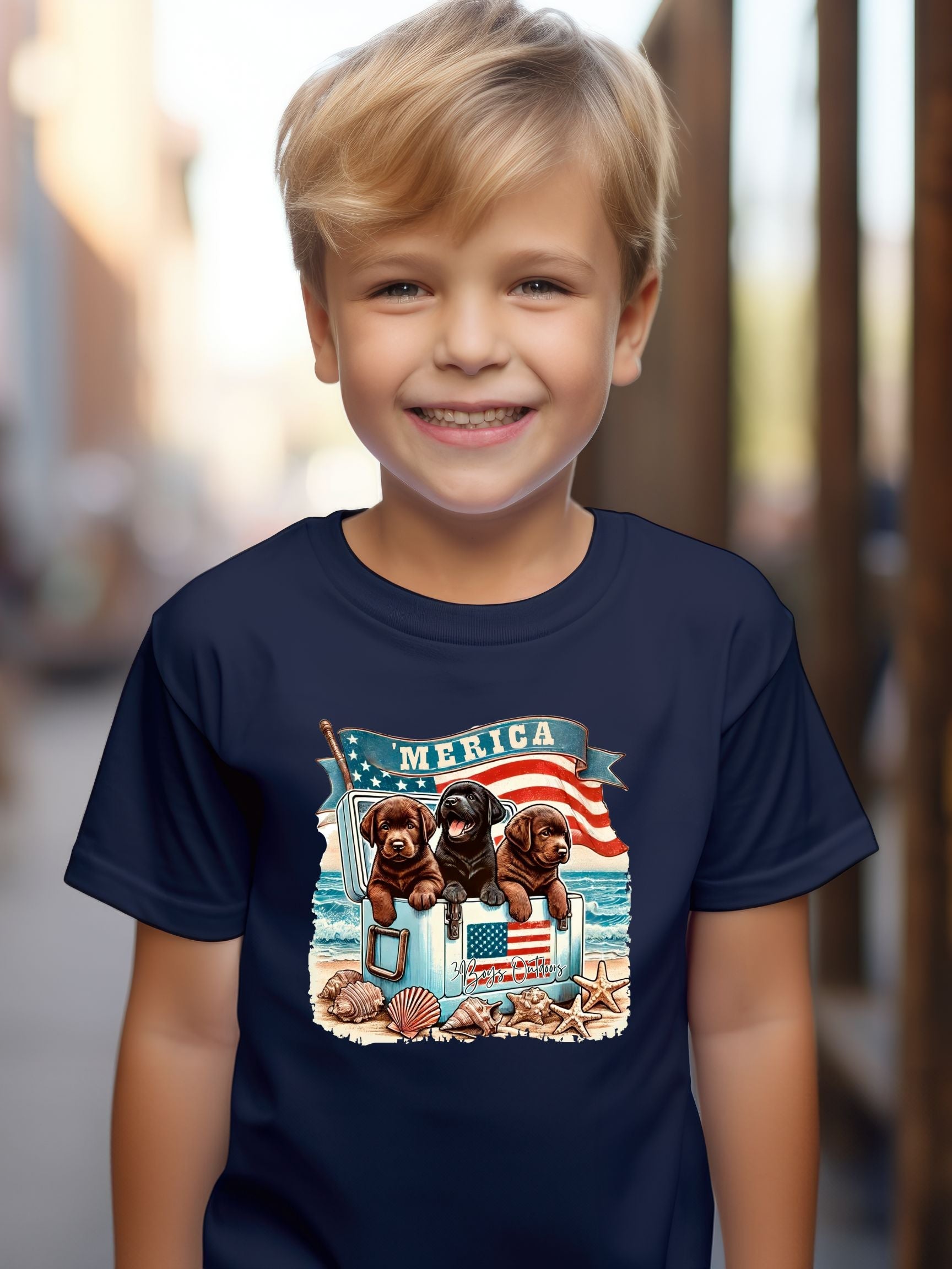 3boys Outdoors Puppies In Cooler 'merica Tee